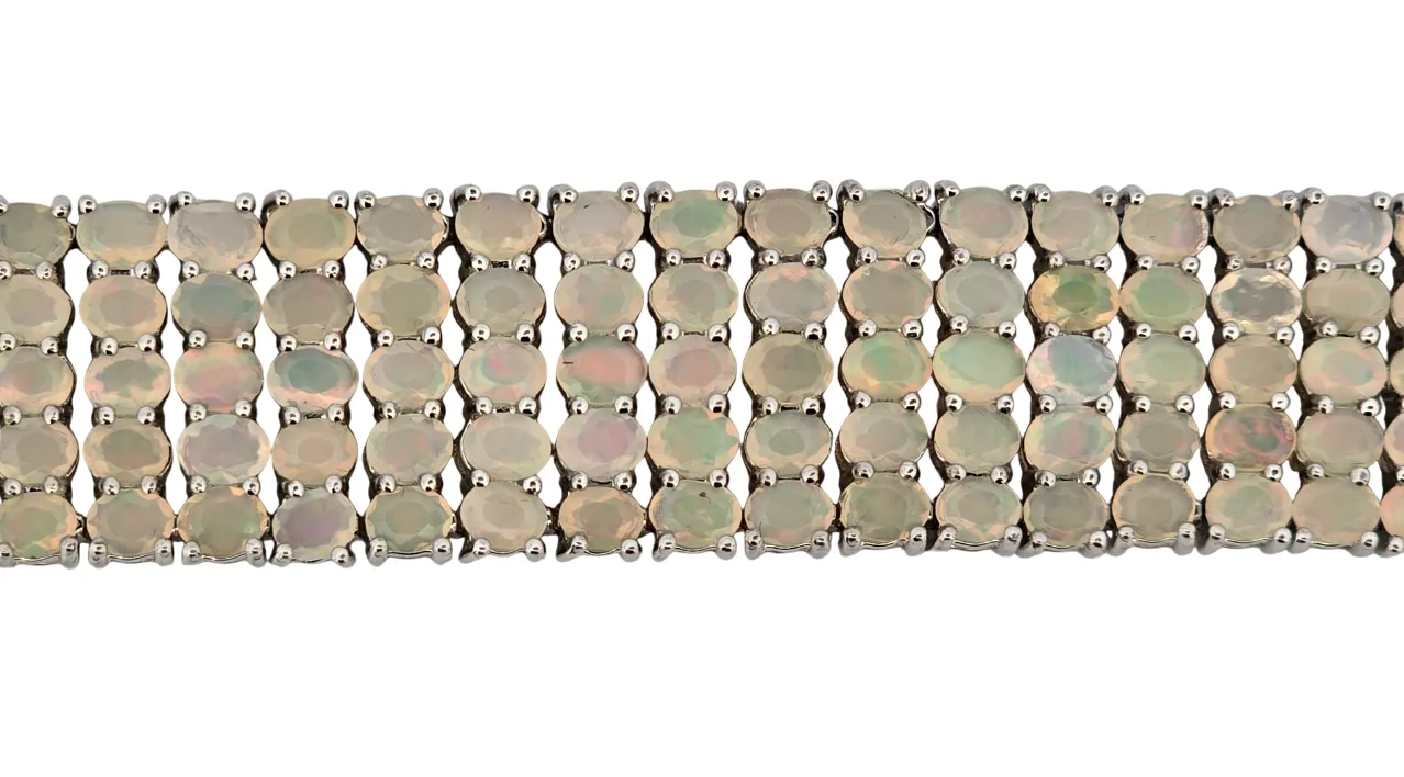 Unikátní luxusní stříbrný náramek s přírodními drahými opály - 4