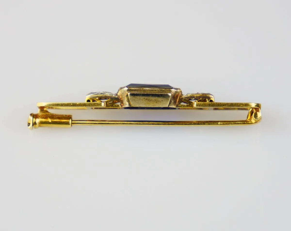 Art deco zlatá brož s diamanty a safírem - 4