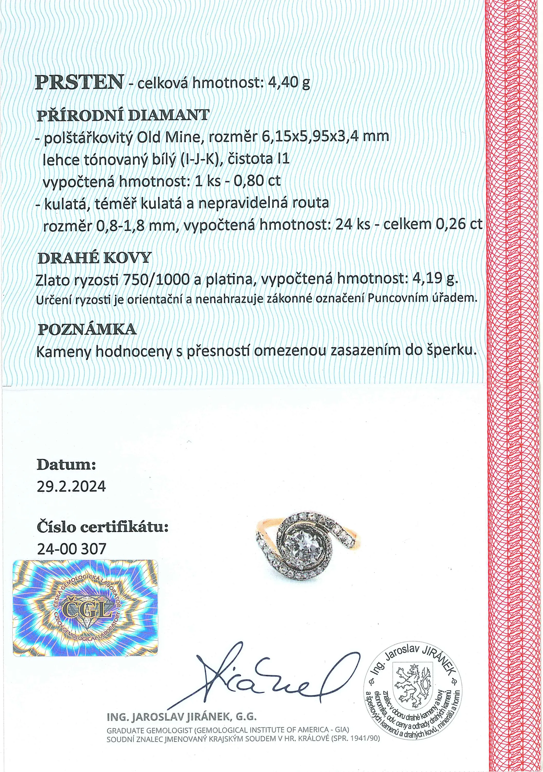 Prsten s briliantem – 1,06 katátů - 5