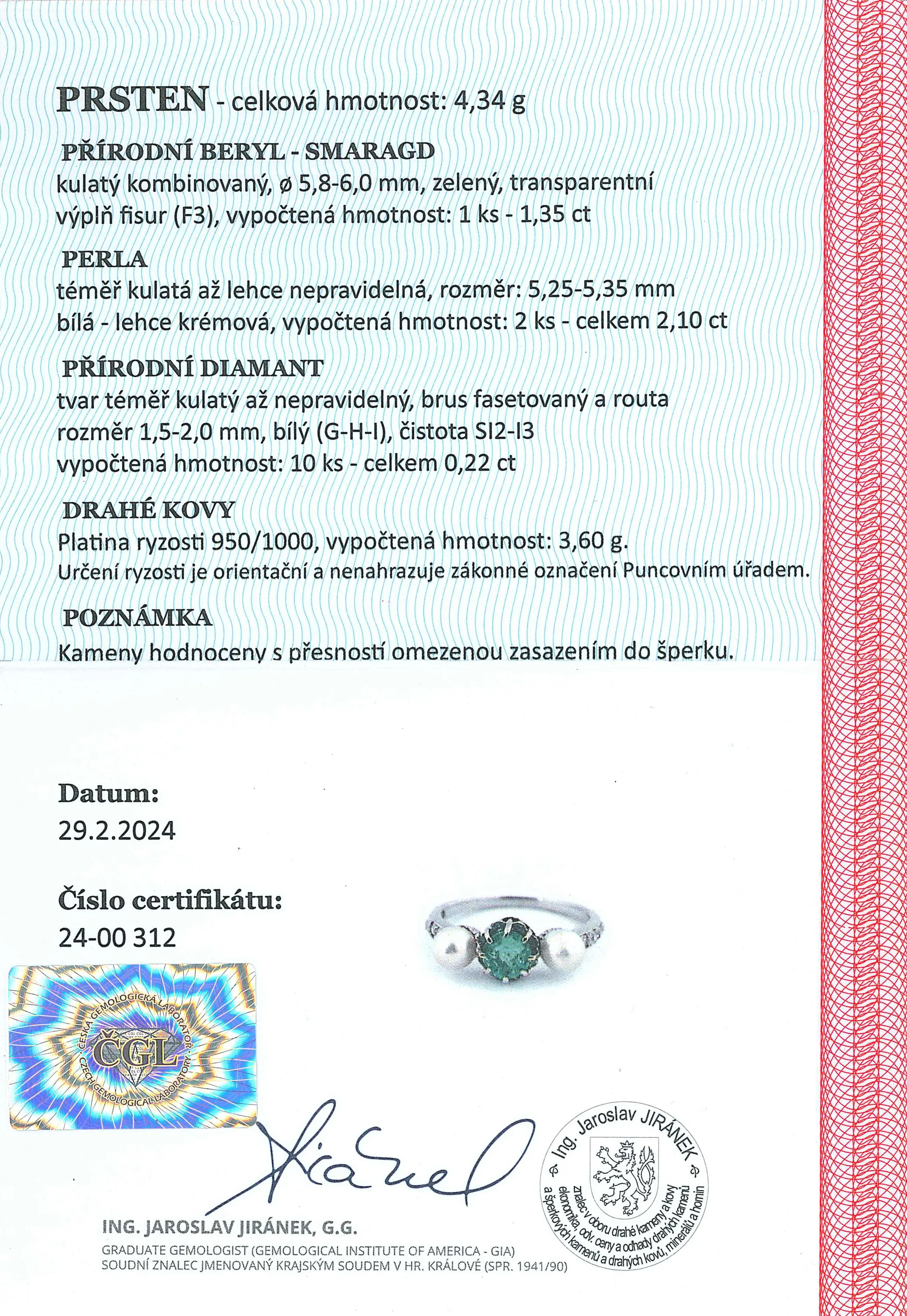 Prsten se smaragdem a perlami - 5