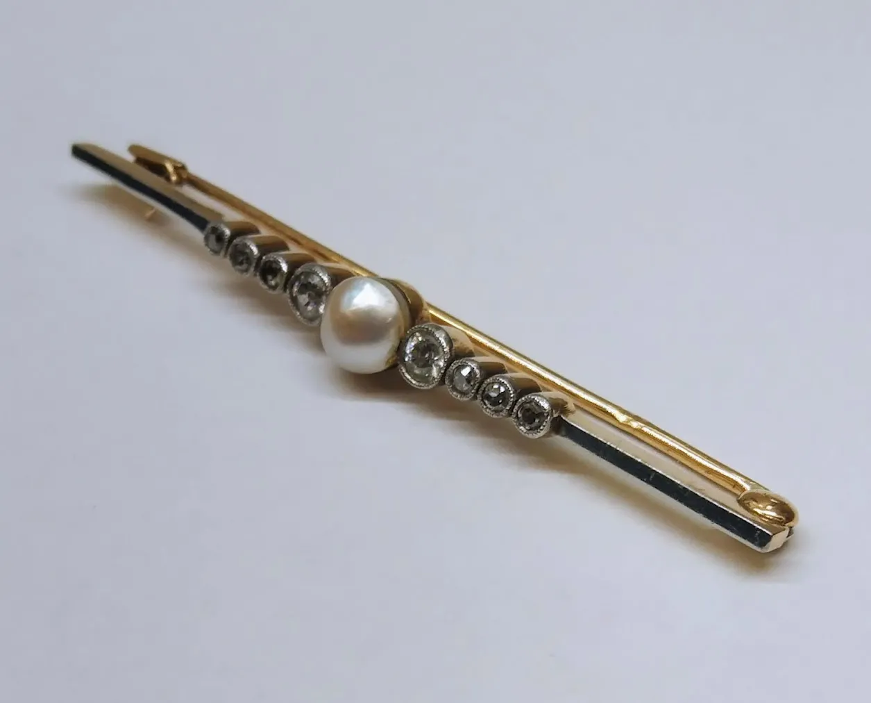 Zlatá art-deco brož s diamanty a perlou - 3