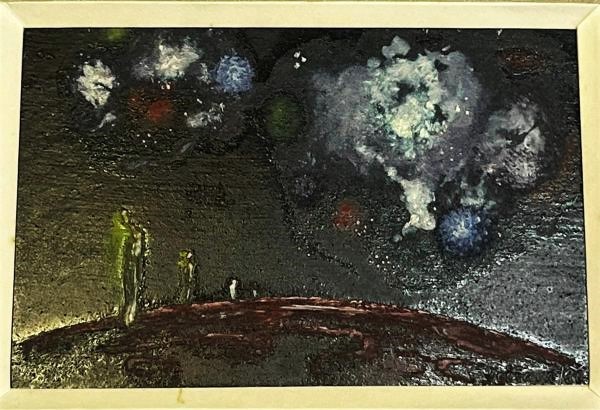 Sada 3 kusů  surrealistických miniaturních obrazů autor Kočvara