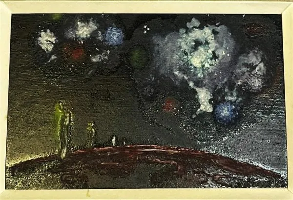 Sada 3 kusů  surrealistických miniaturních obrazů autor Kočvara