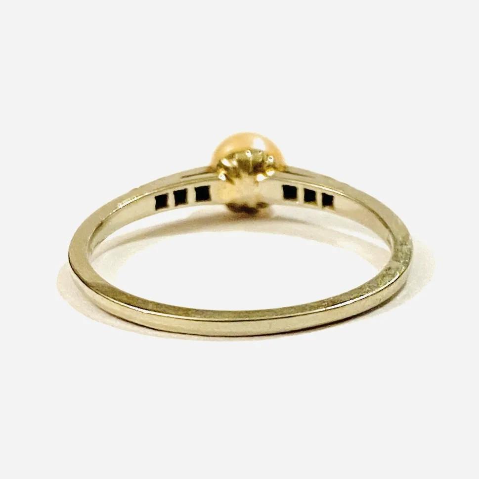 Zlatý art-deco prsten s diamanty a perlou - 5