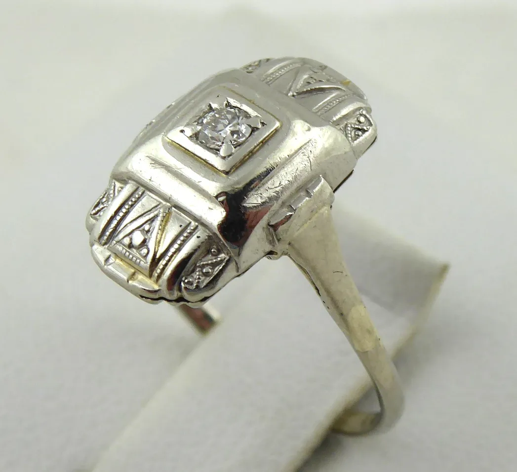 Zlatý art deco prsten s přírodním diamantem - 2