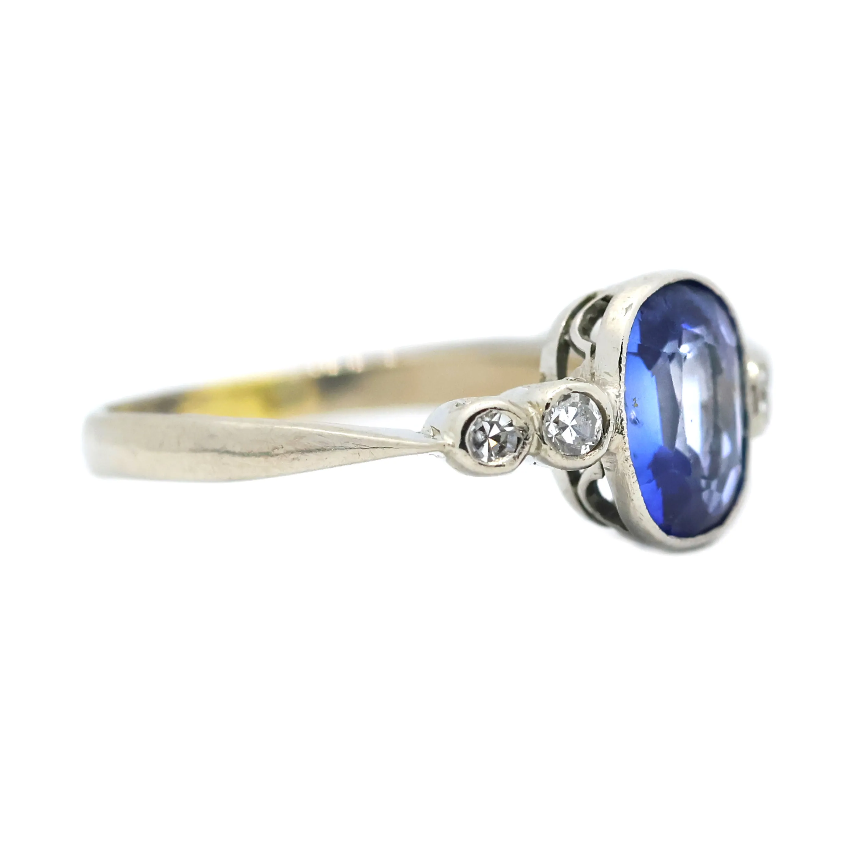 Zlatý platinový prsten s přírodním safírem a brilianty 0,15ct - 2