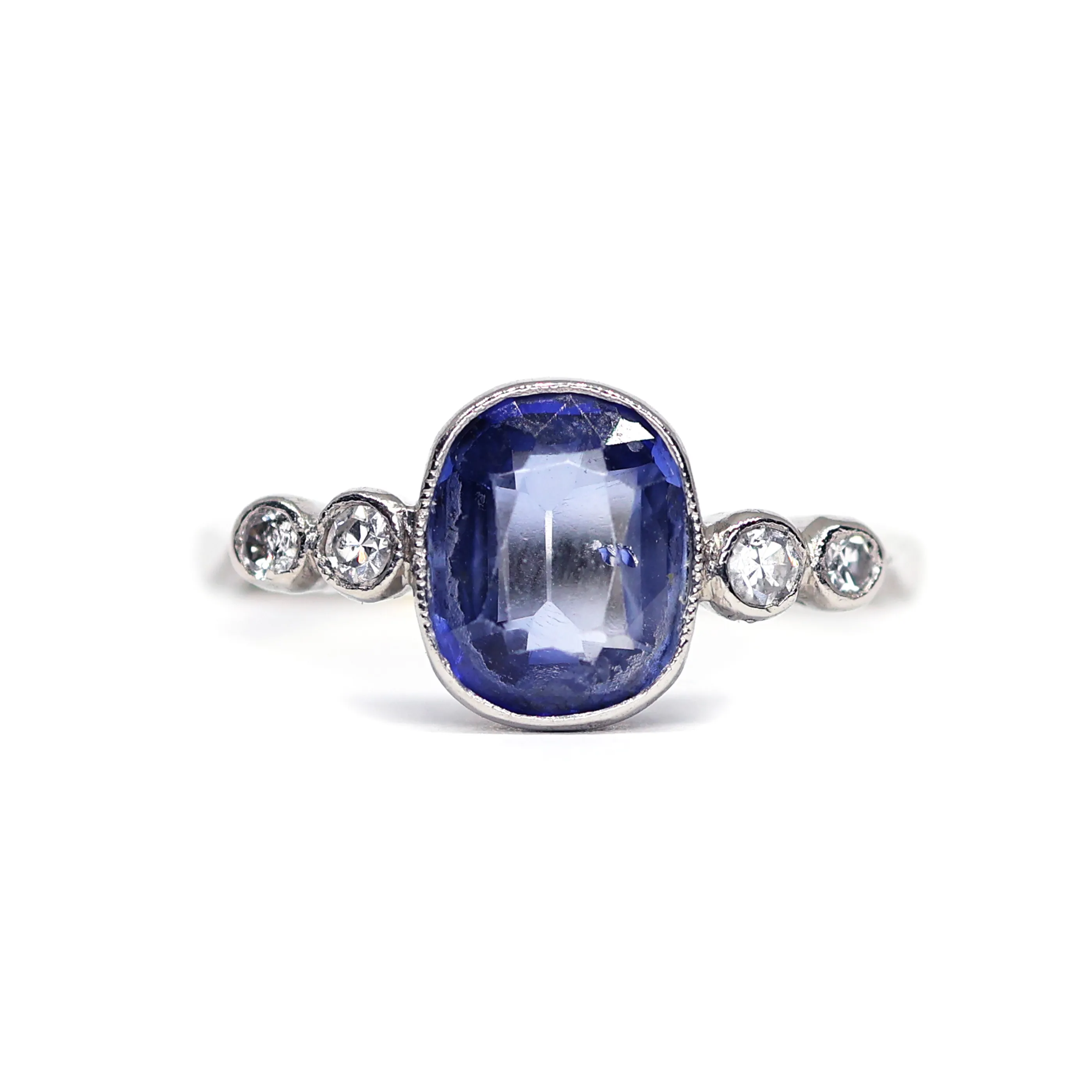 Zlatý platinový prsten s přírodním safírem a brilianty 0,15ct - 3