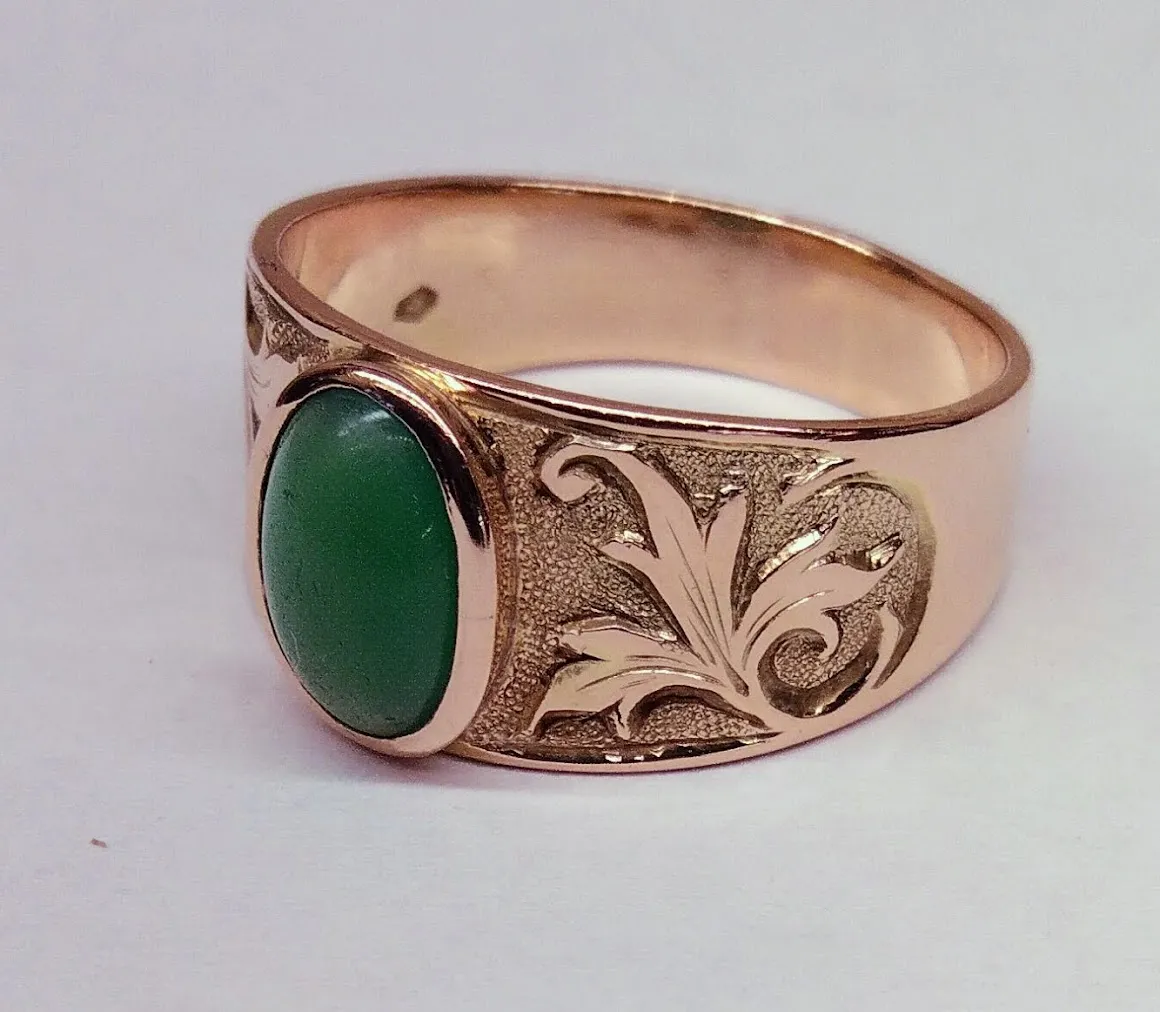 Zlatý secesní prsten s chrysoprasem - 2