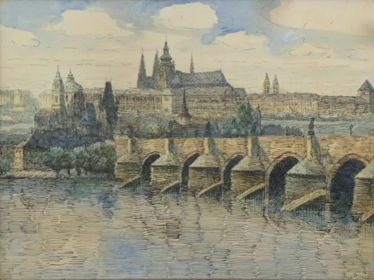 Jóža Brož – Panorama Hradčan s Karlovým mostem - 3