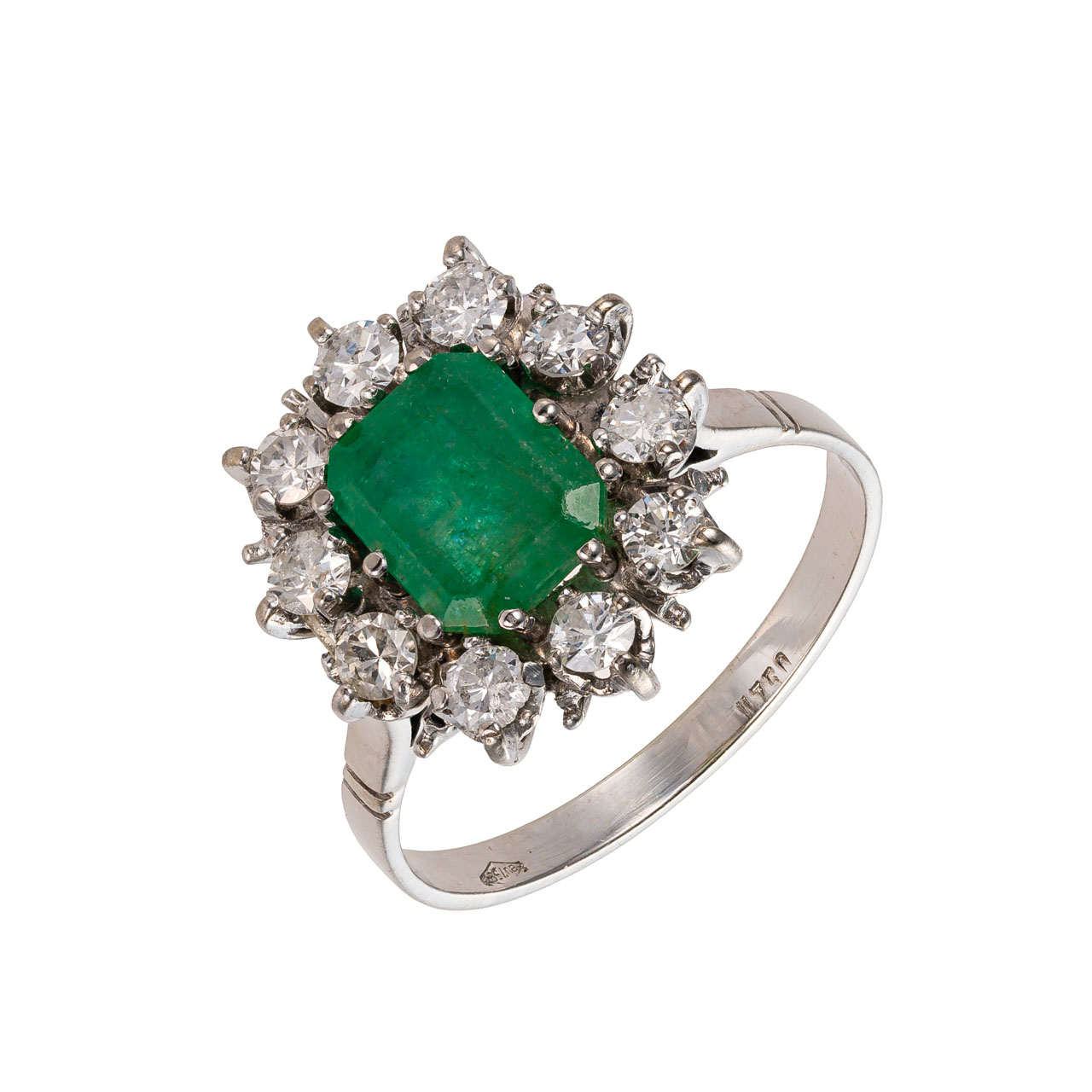 Zlatý prsten s brilianty a smaragdem