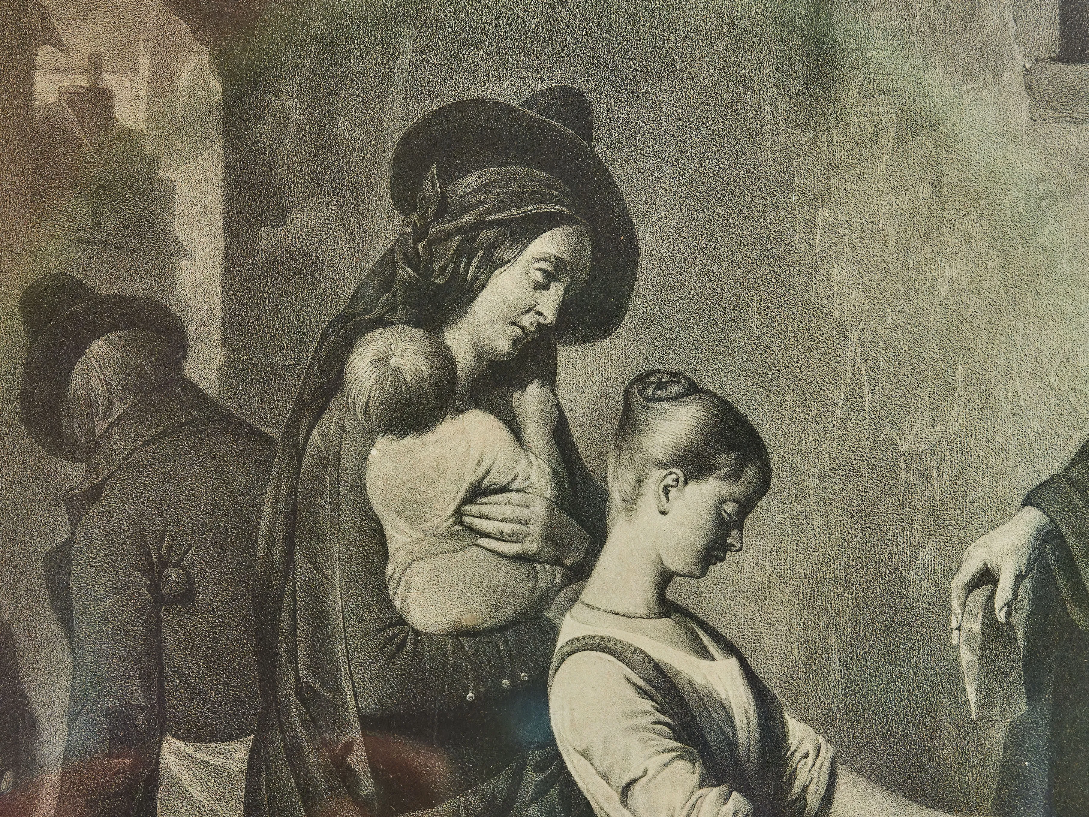 Rozdělování almužen – litografie v krásném rámu 92 X 103 cm - 4