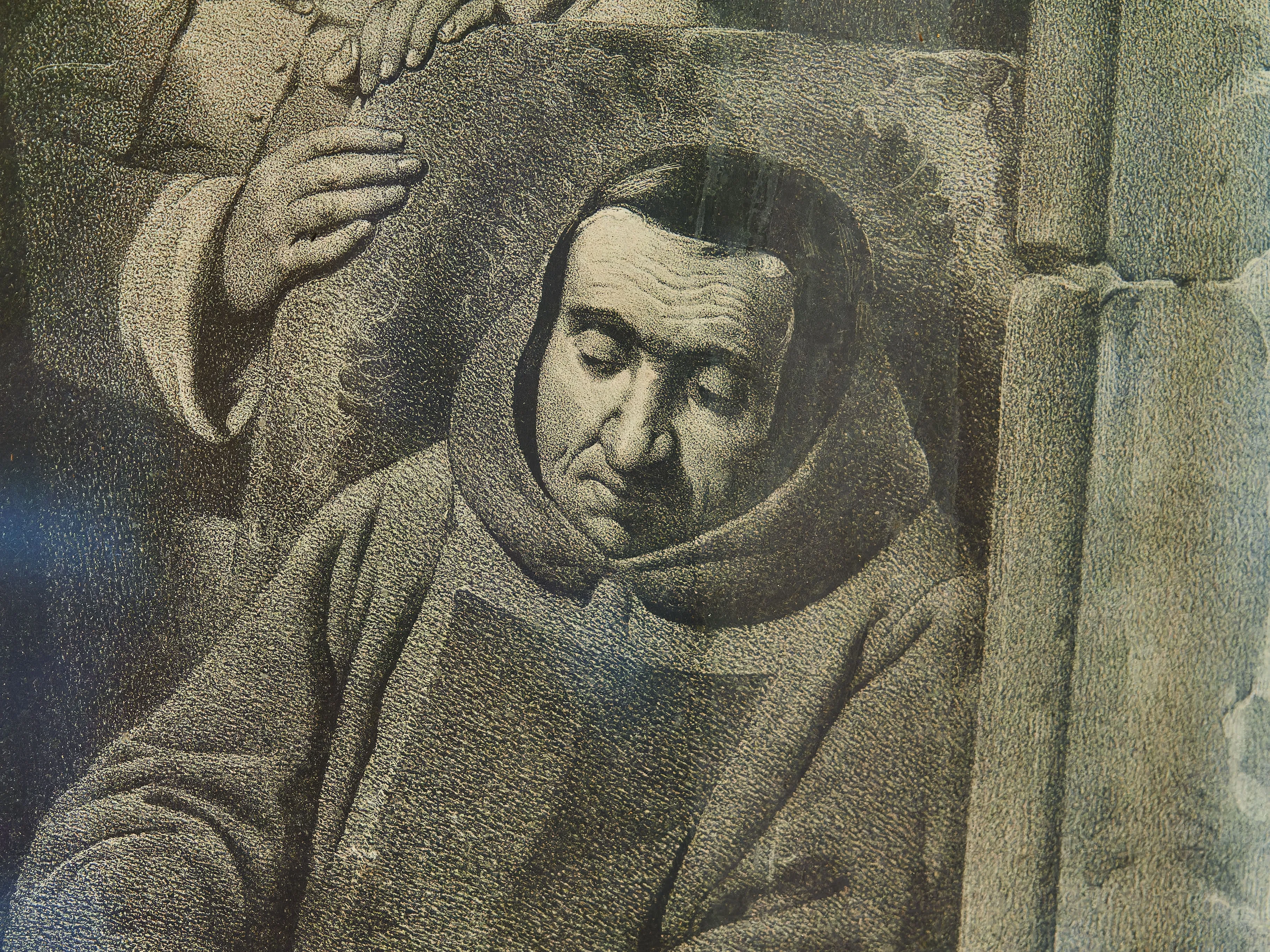 Rozdělování almužen – litografie v krásném rámu 92 X 103 cm - 6