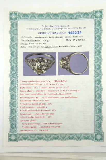 Platinový prsten art deco s diamantem – 2,30 ct - 7