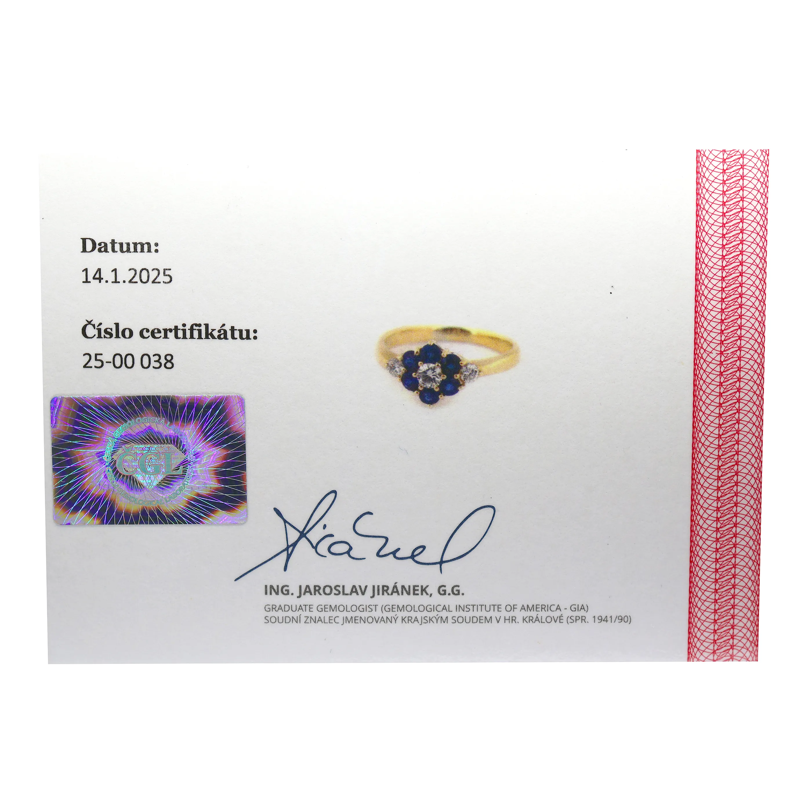 Zlatý prsten s přírodními brilianty a safíry + certifikát - 5