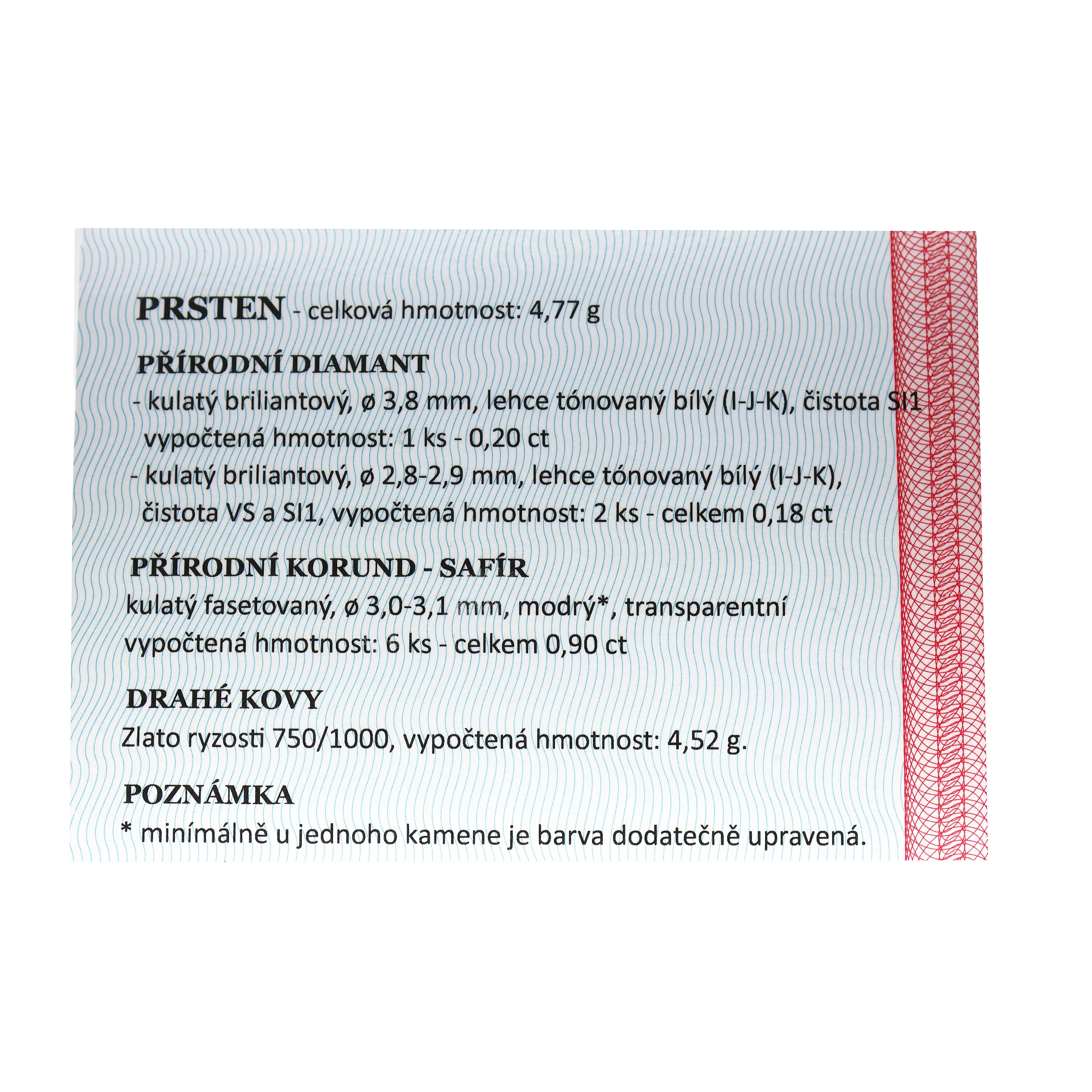 Zlatý prsten s přírodními brilianty a safíry + certifikát - 6