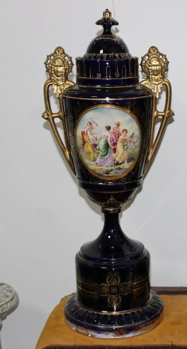 Velké porcelánové kobaltové vázy – značené - 2