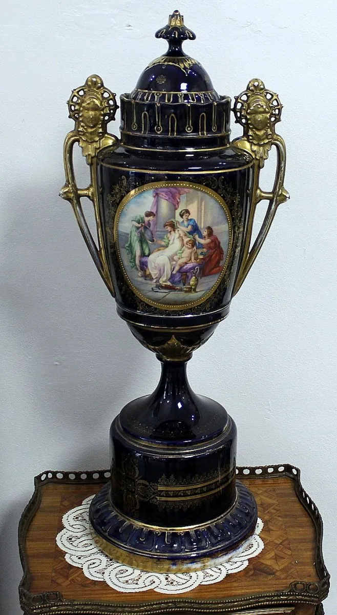 Velké porcelánové kobaltové vázy – značené - 3