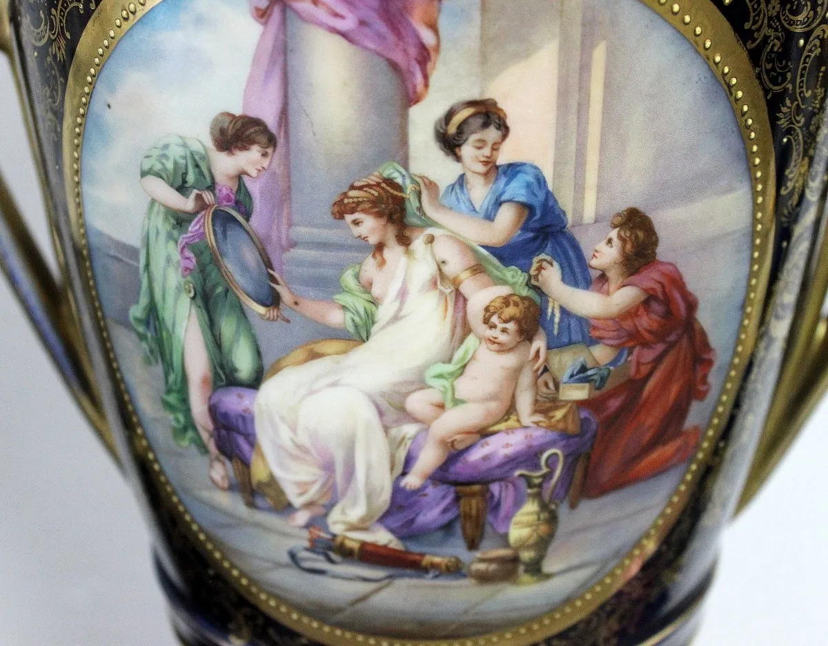 Velké porcelánové kobaltové vázy – značené - 4