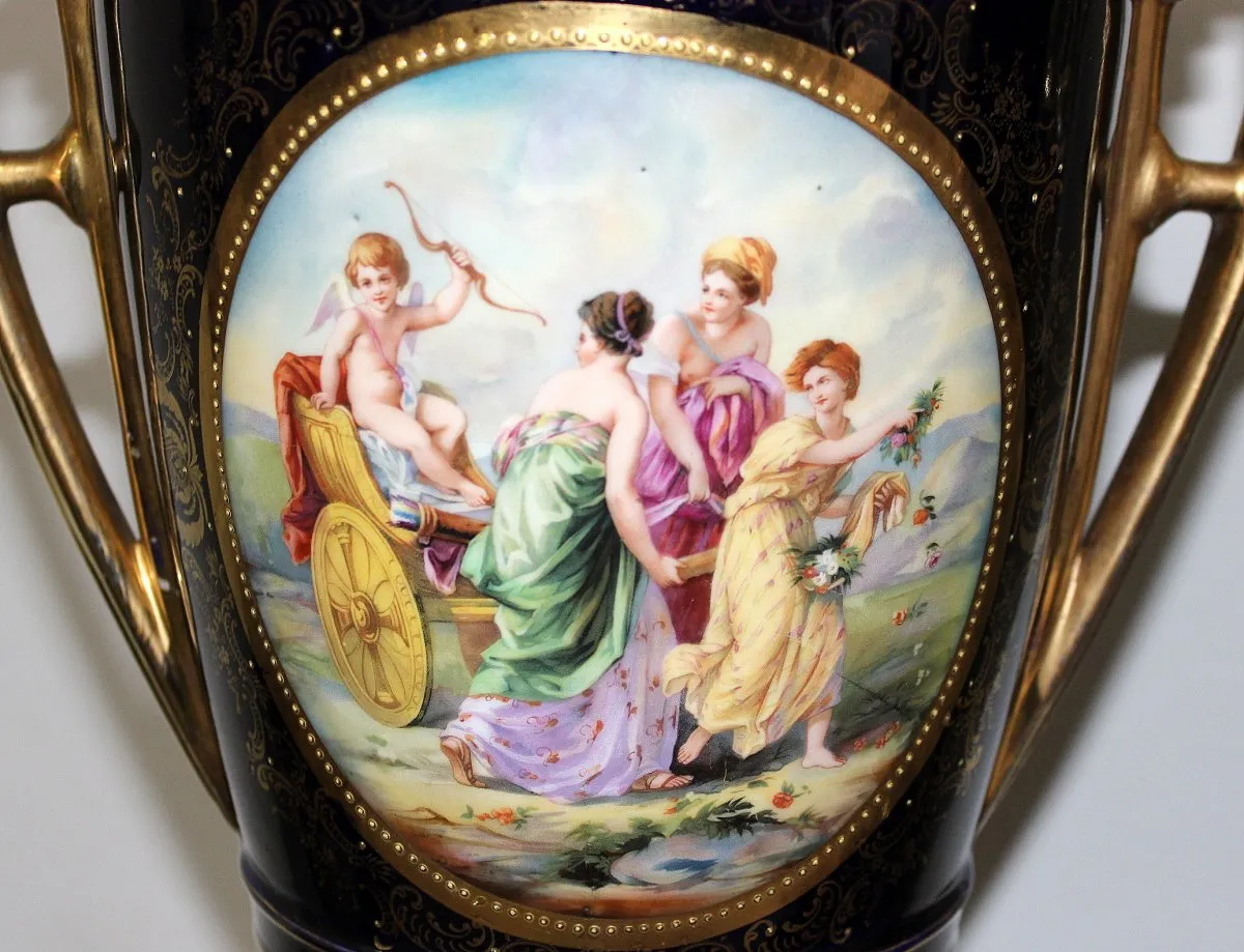 Velké porcelánové kobaltové vázy – značené - 5