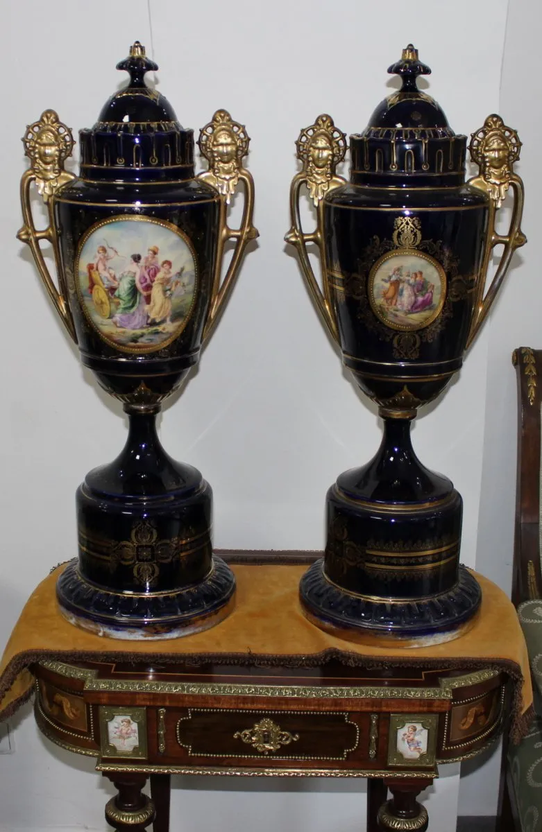 Velké porcelánové kobaltové vázy – značené - 7