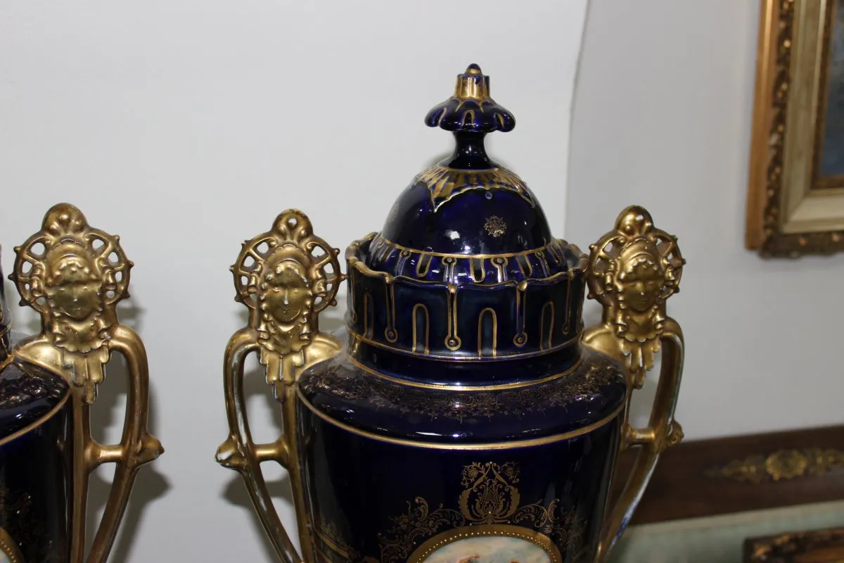 Velké porcelánové kobaltové vázy – značené - 8