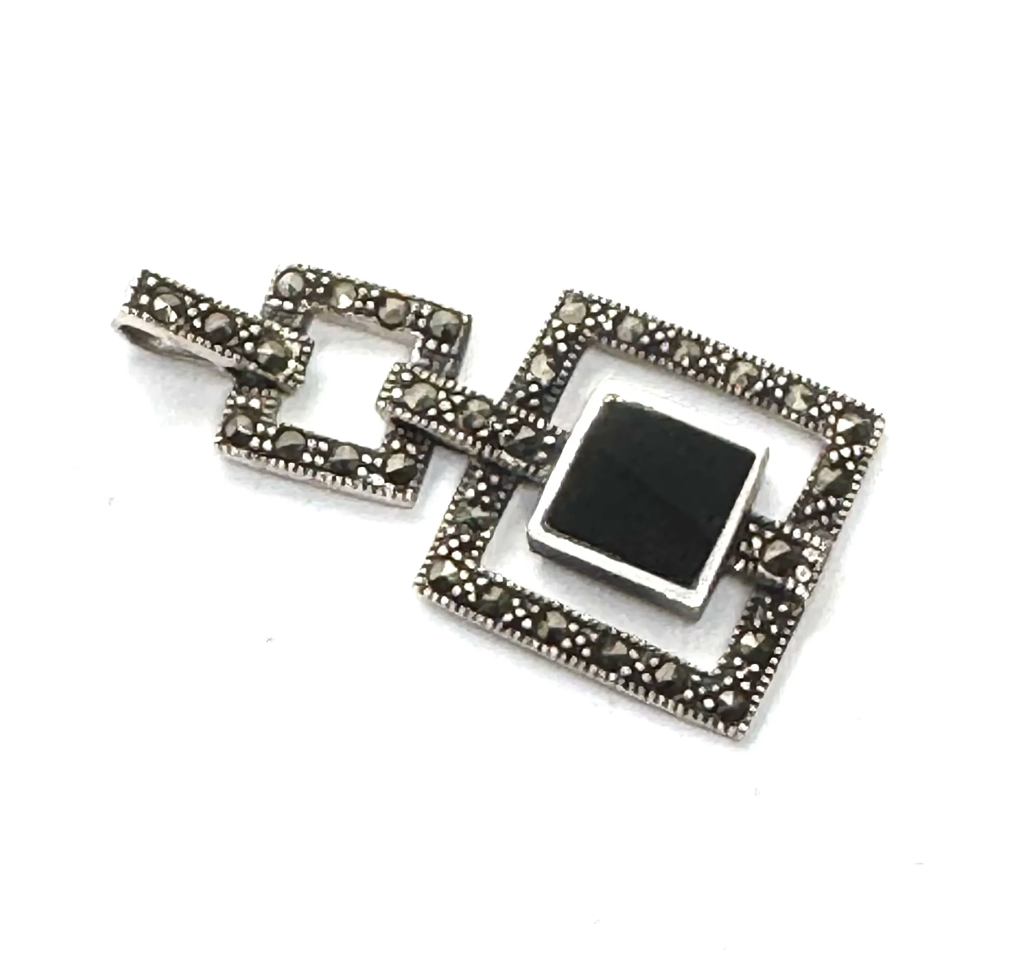 Art deco stříbrný přívěsek s přírodním leštěným onyxem - 3
