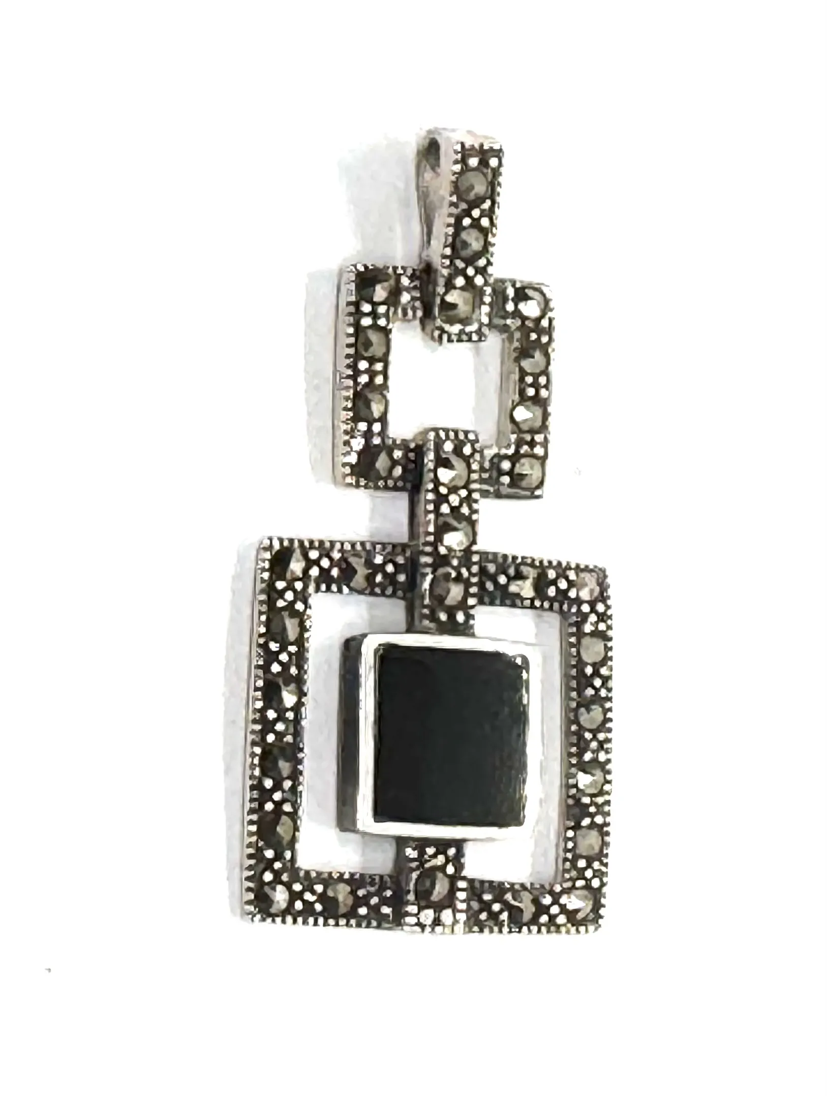 Art deco stříbrný přívěsek s přírodním leštěným onyxem - 2