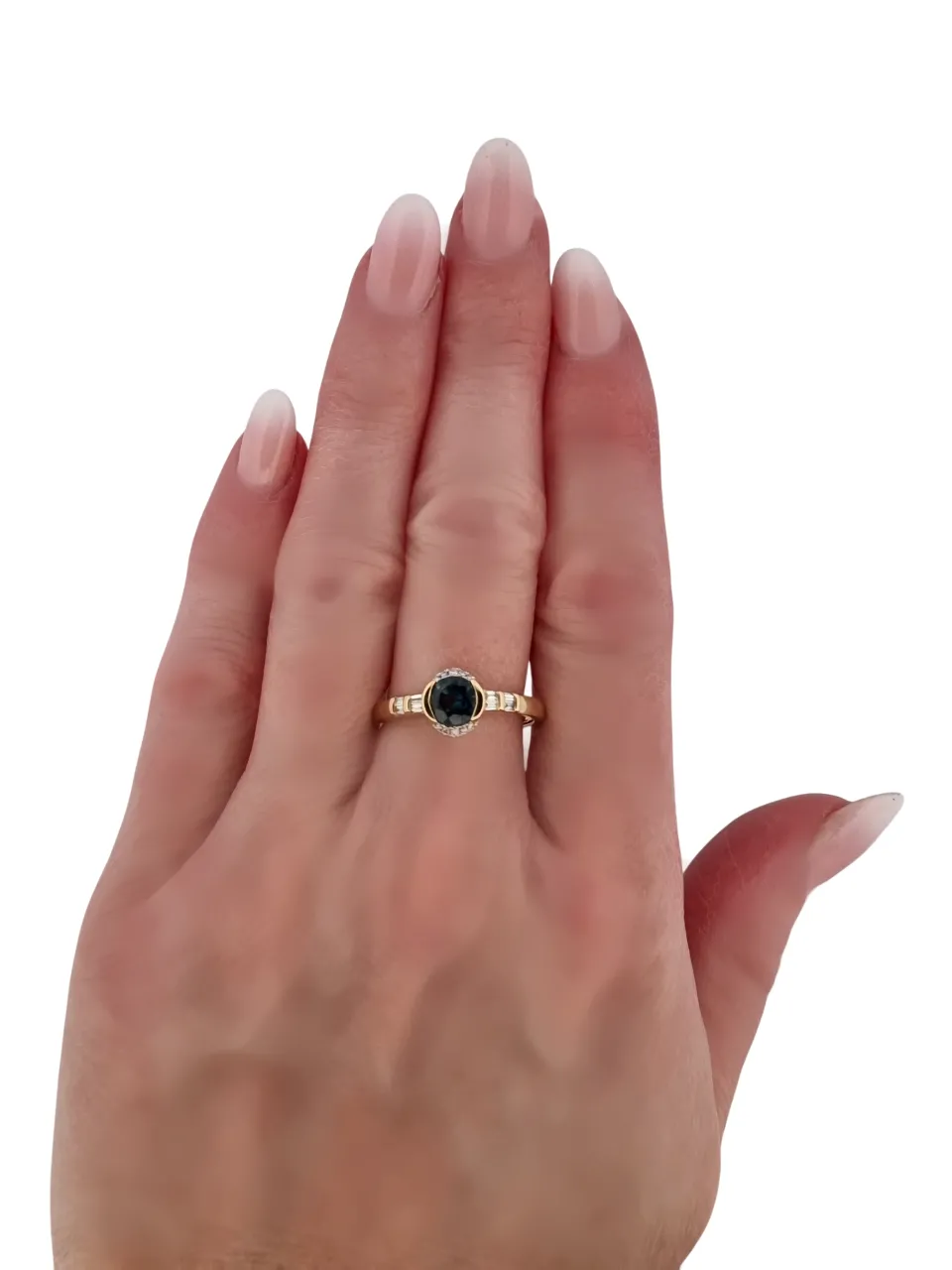 Zlatý prsten se safírem a diamanty - 3