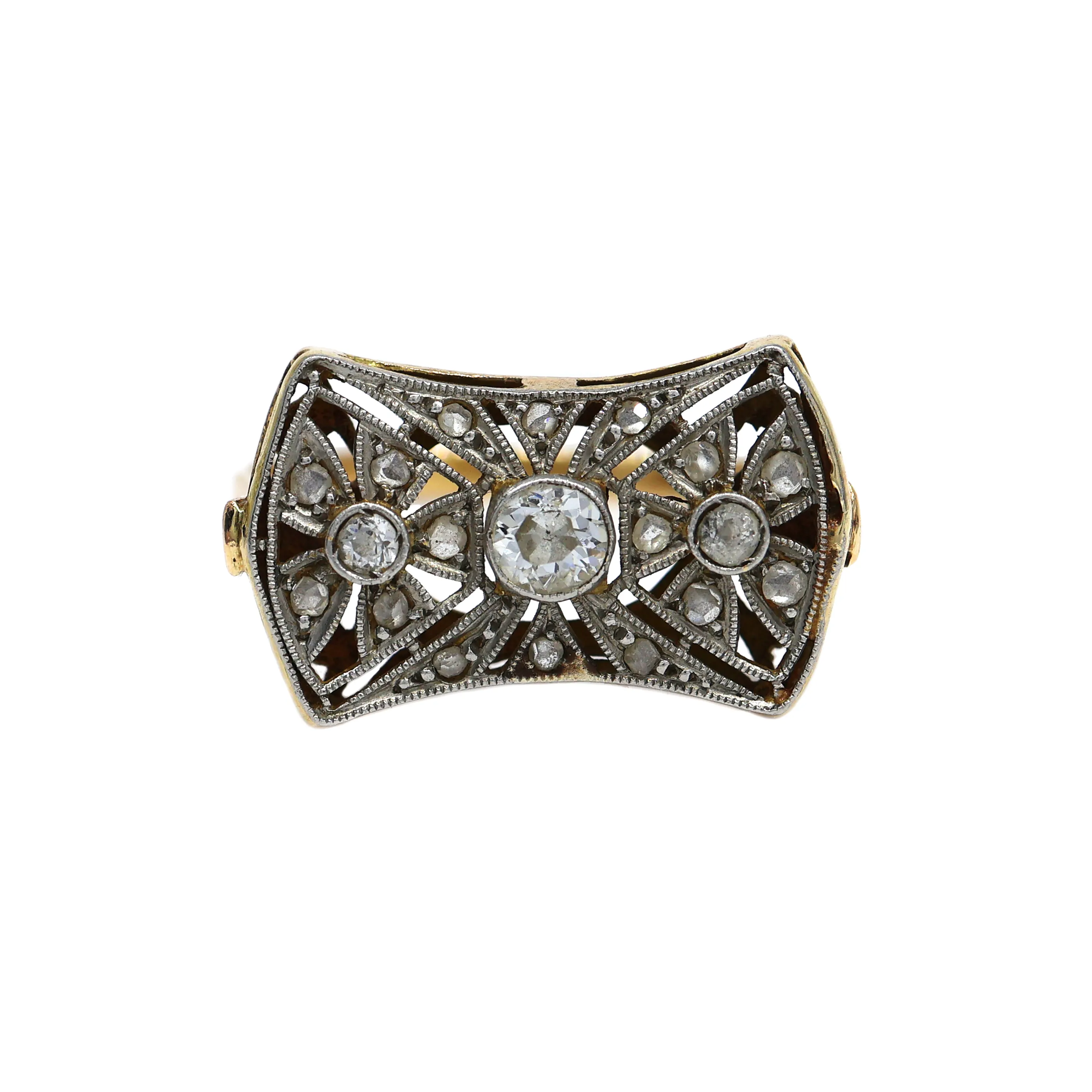 Art deco zlatý platinový prsten s diamanty - 3