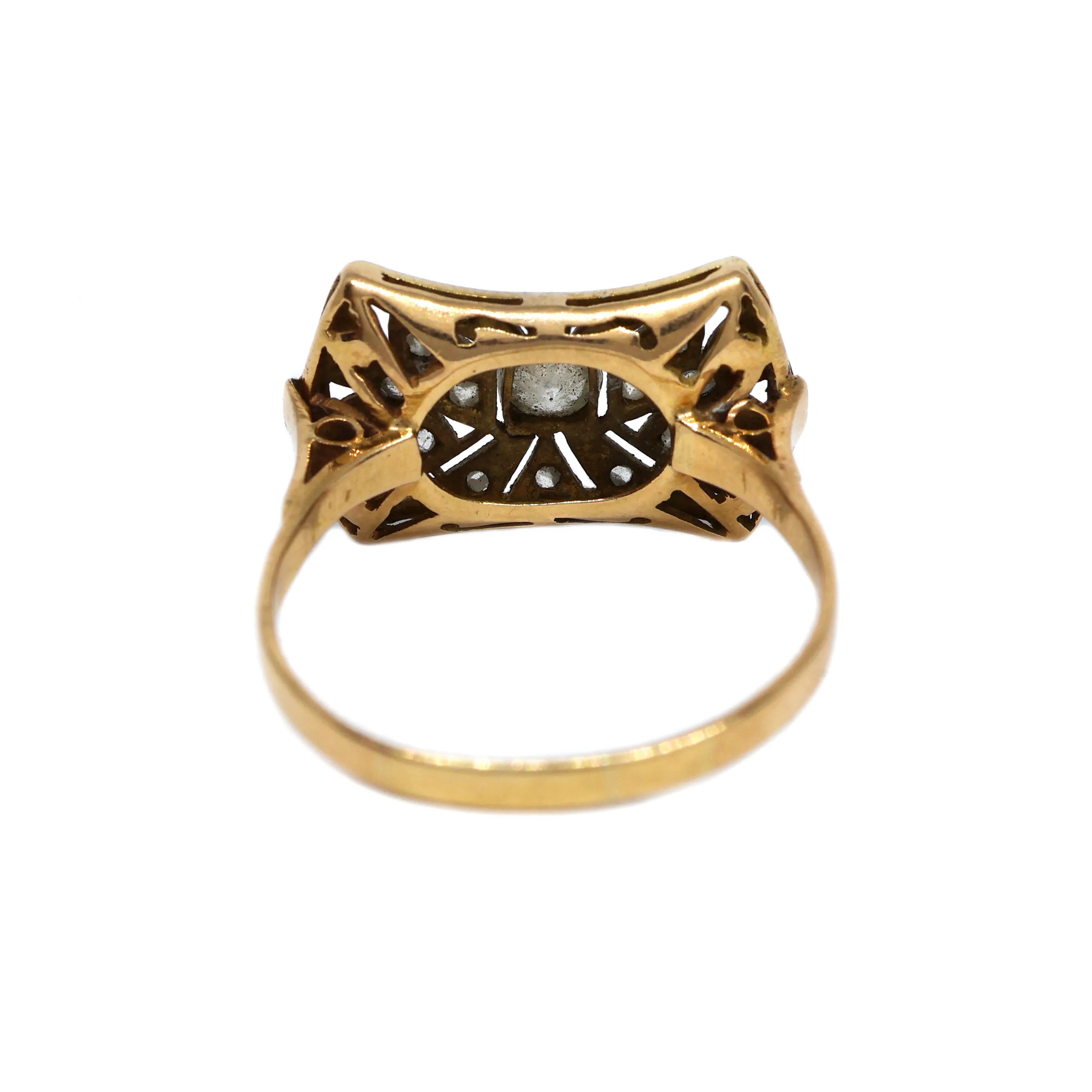 Art deco zlatý platinový prsten s diamanty - 5