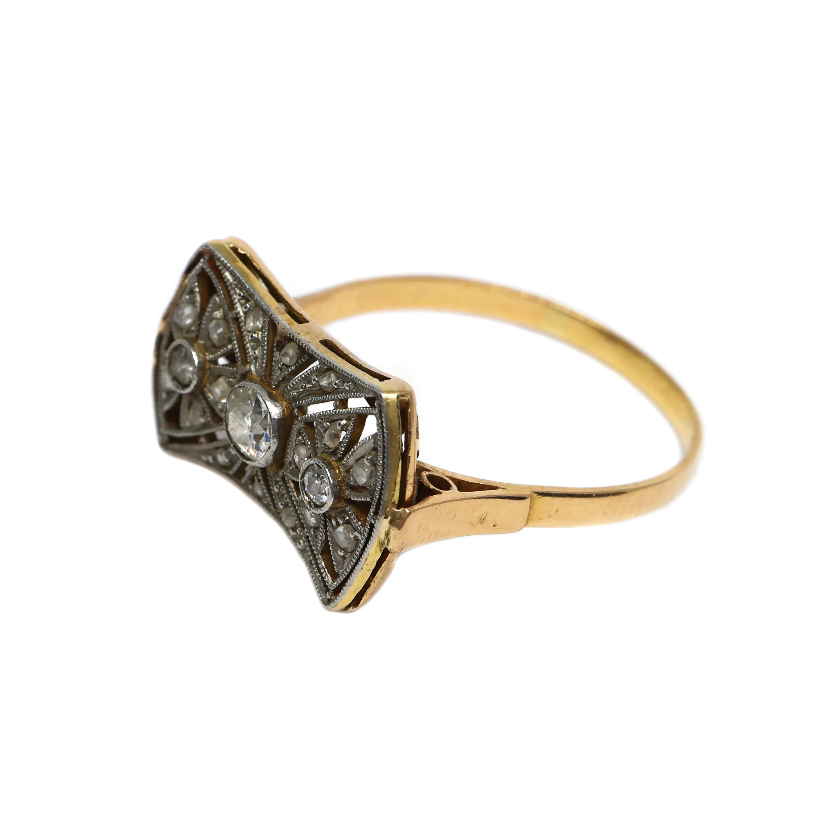 Art deco zlatý platinový prsten s diamanty - 6