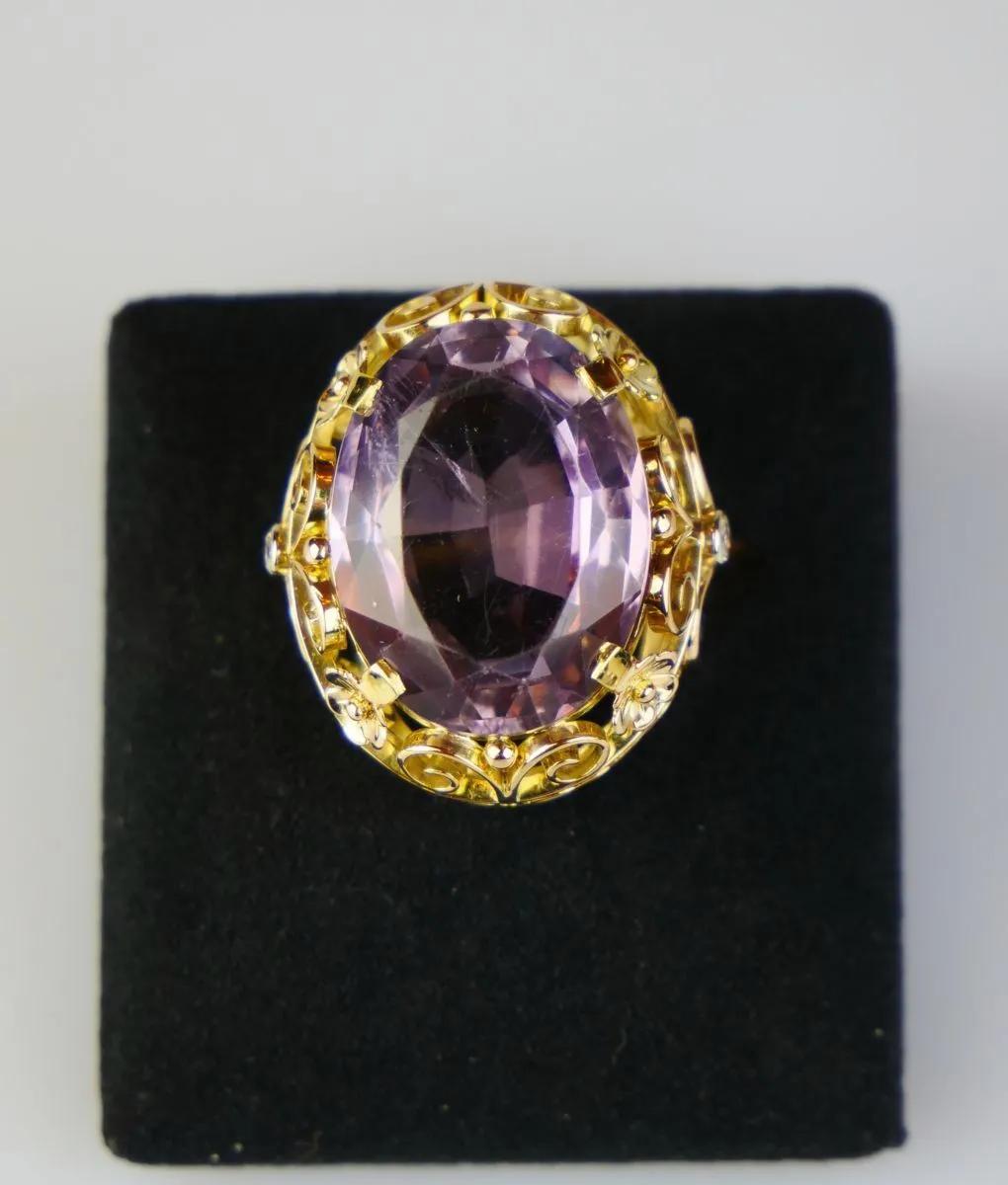 Zlatý prsten s ametystem a diamanty - 5