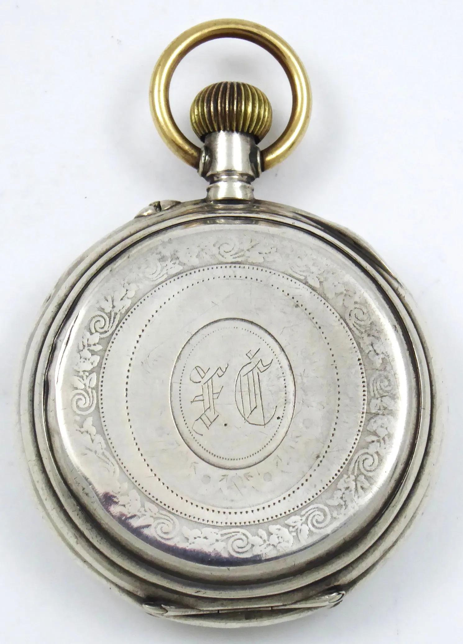 Stříbrné tříplášťové hodinky s festony a monogramem - 6