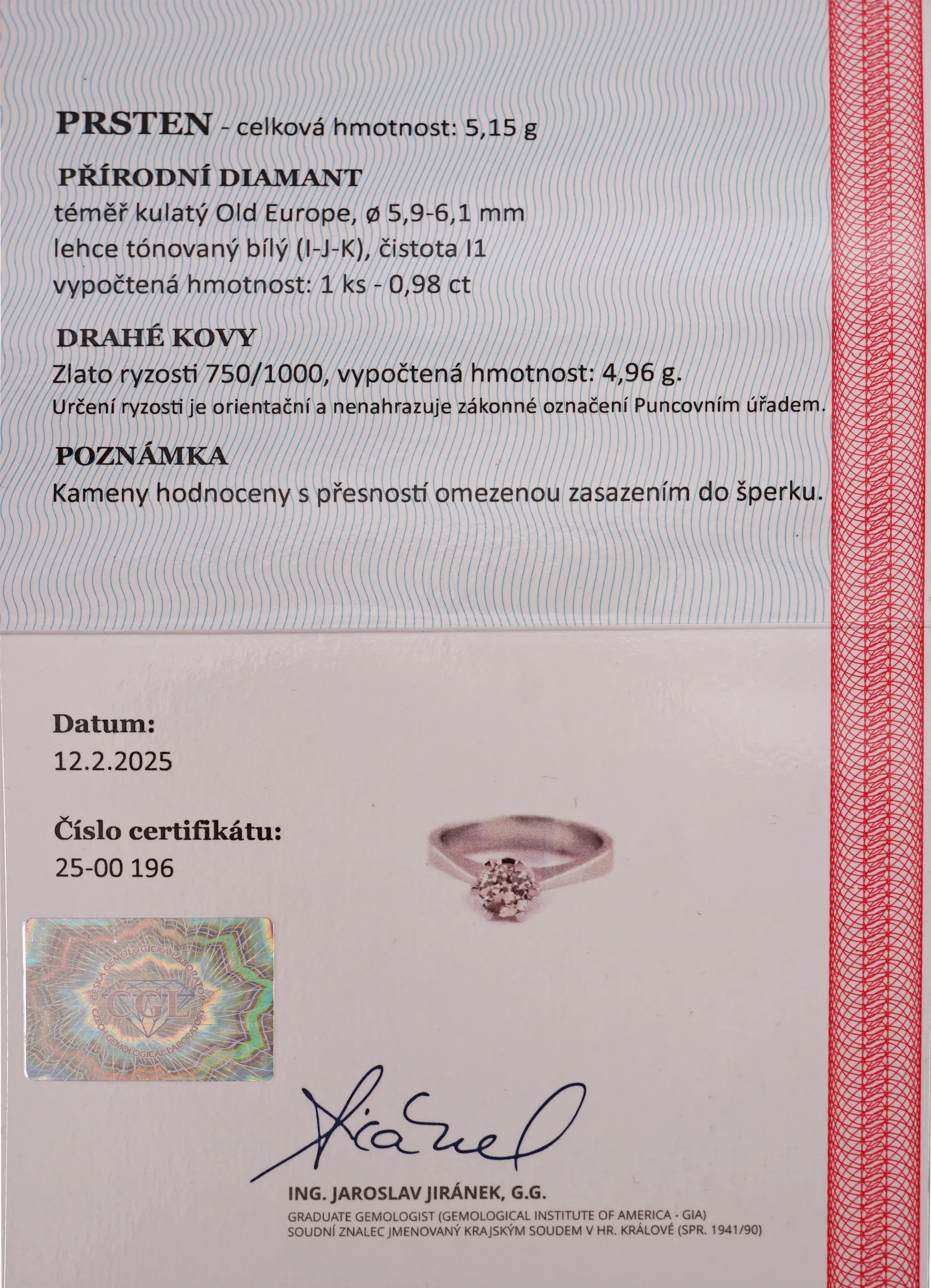 Prsten s diamantem 0,98 ct - 5