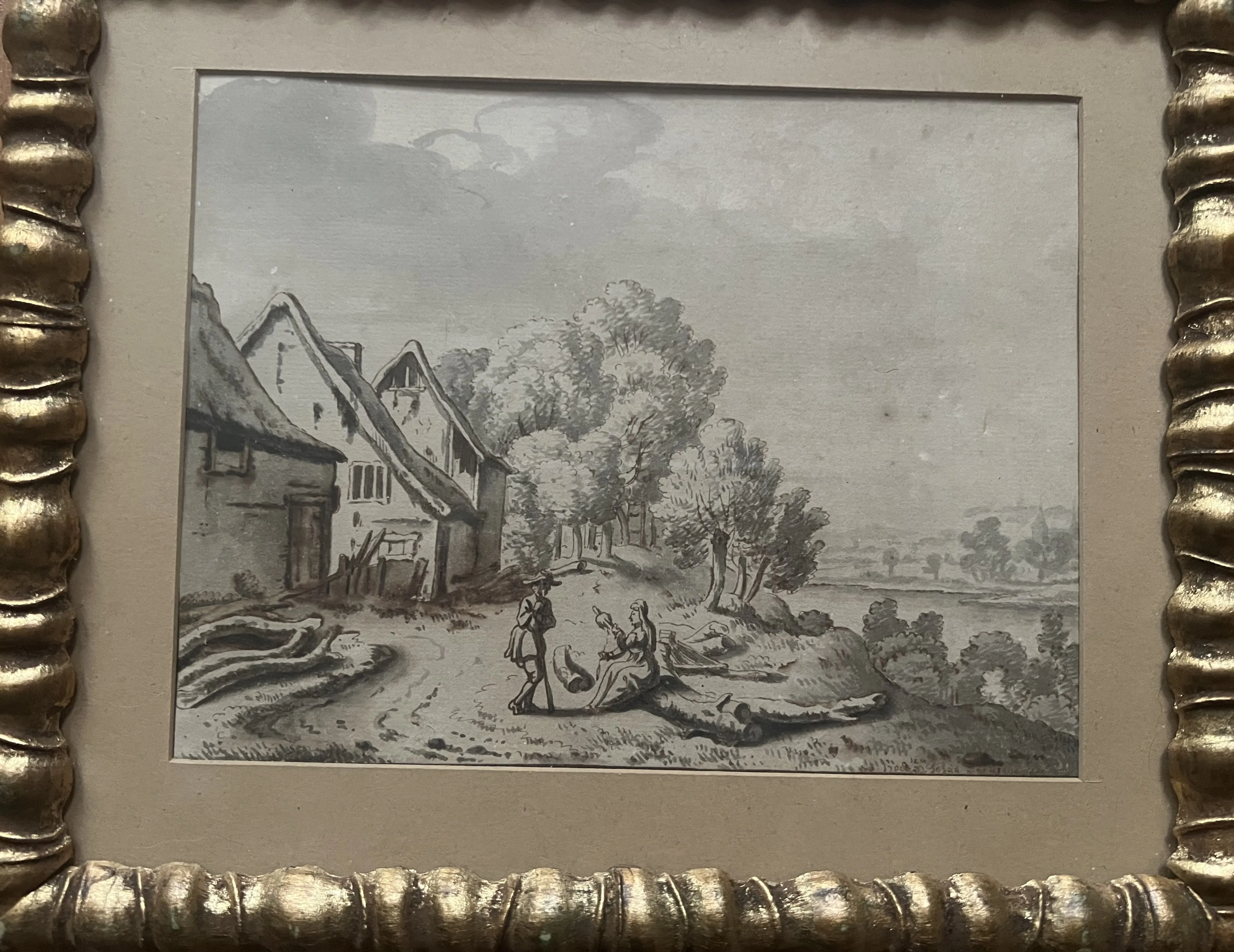Starožitná lavírovaná kresba kolem 1700 - 4