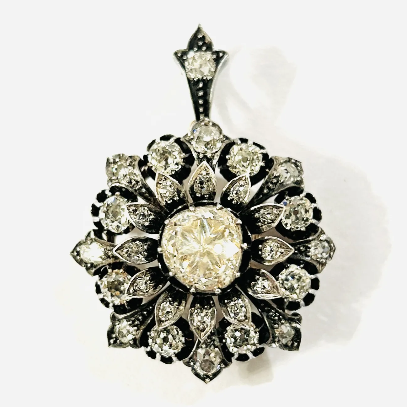 Starožitná zlato-stříbrná brož/závěs s diamanty 5,26 ct