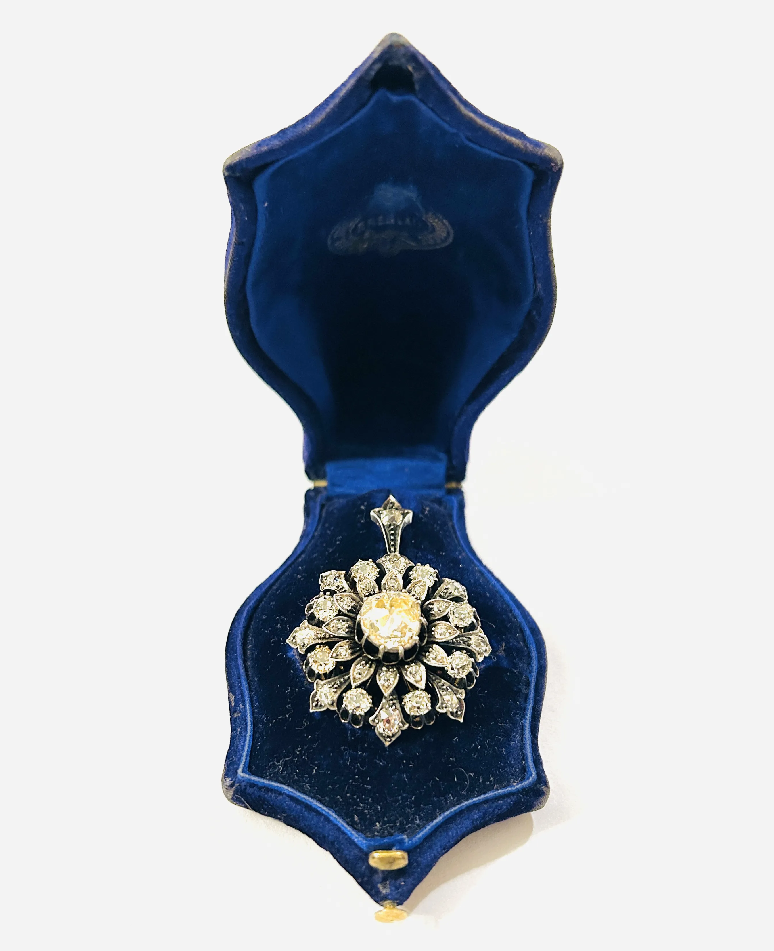 Starožitná zlato-stříbrná brož/závěs s diamanty 5,26 ct - 2