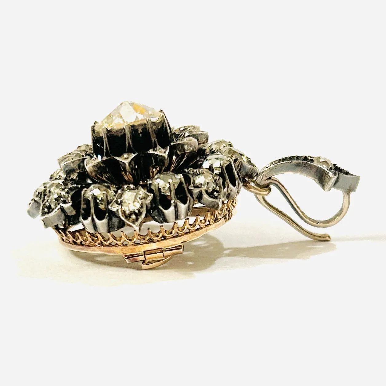 Starožitná zlato-stříbrná brož/závěs s diamanty 5,26 ct - 4
