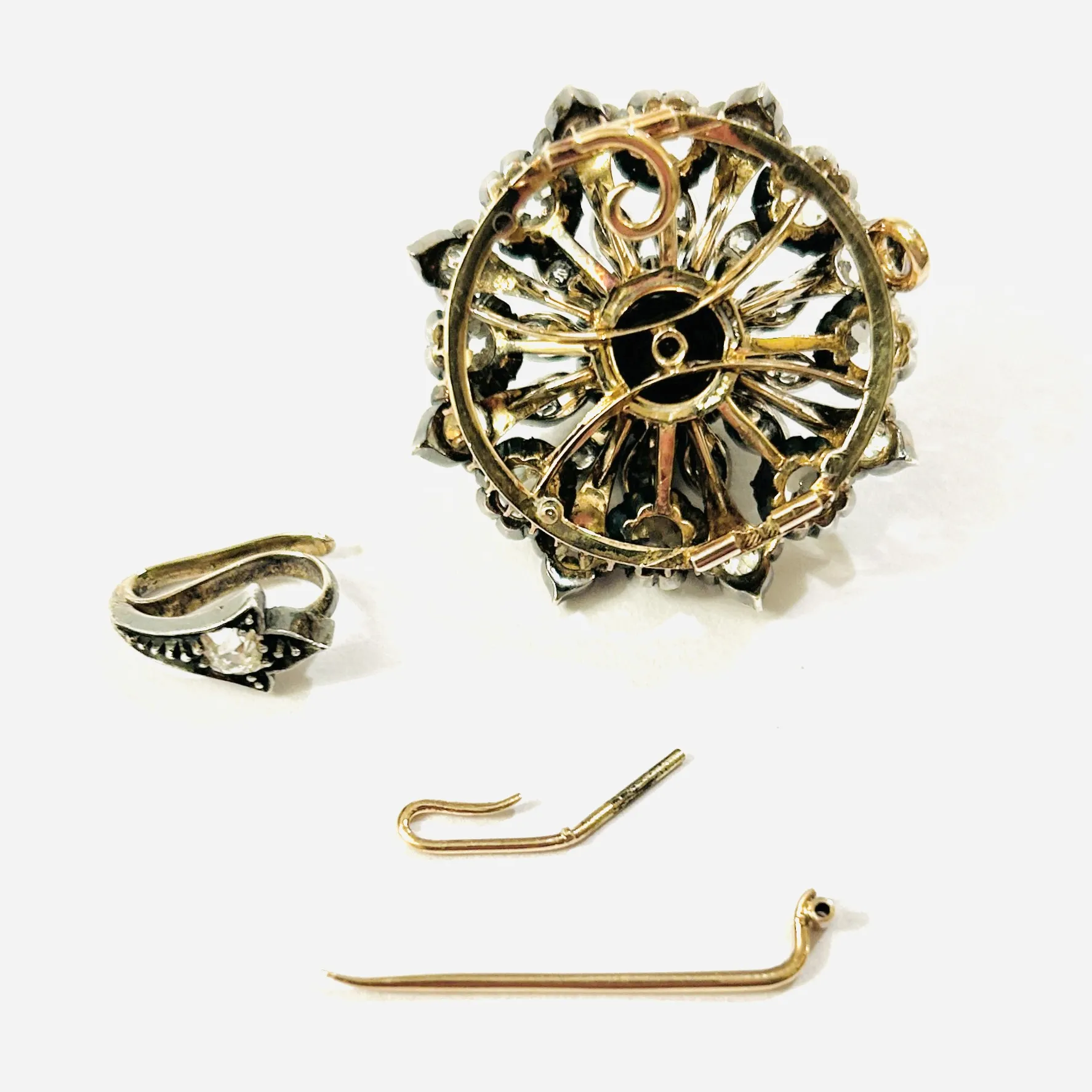 Starožitná zlato-stříbrná brož/závěs s diamanty 5,26 ct - 6