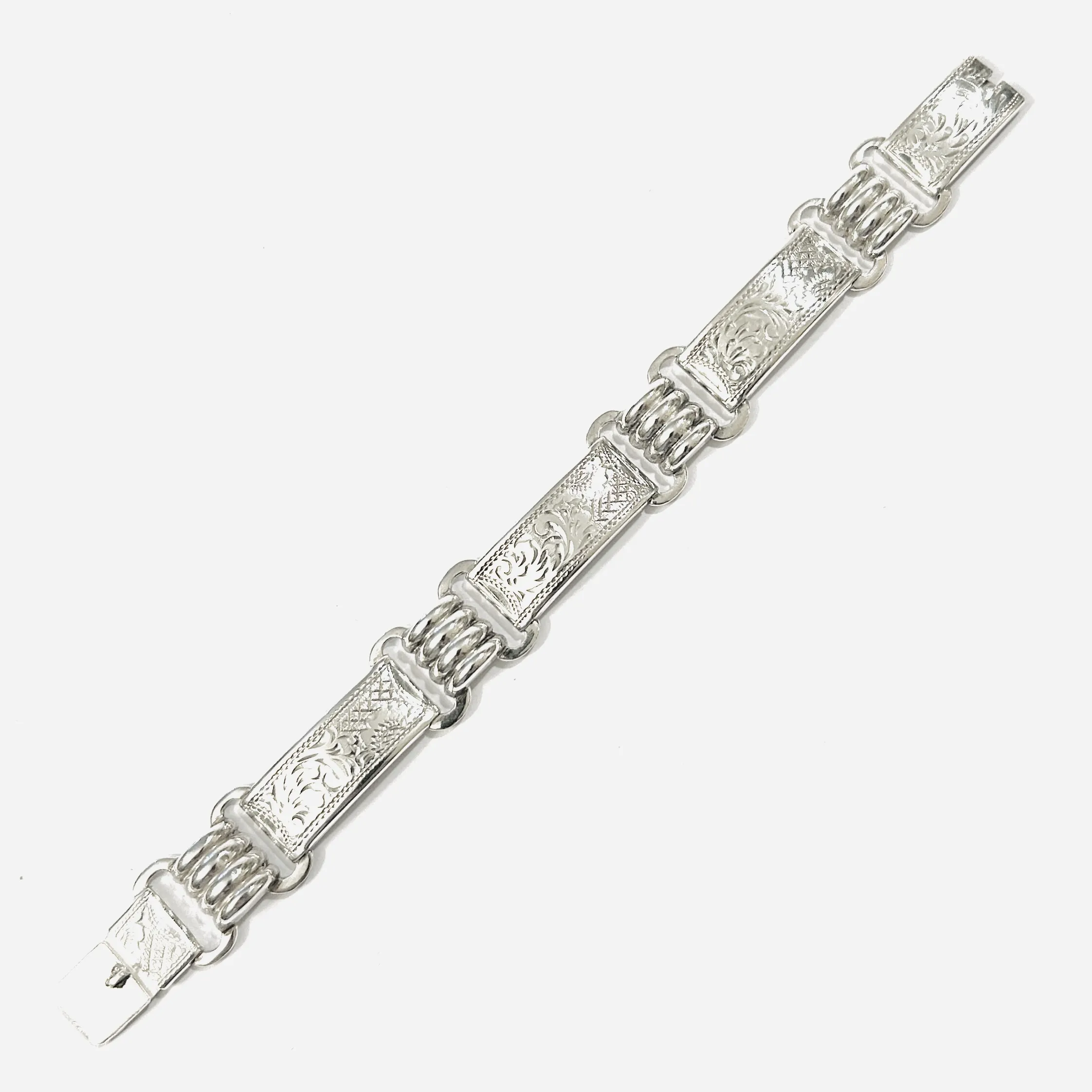 Stříbrný článkový art-deco náramek - 3