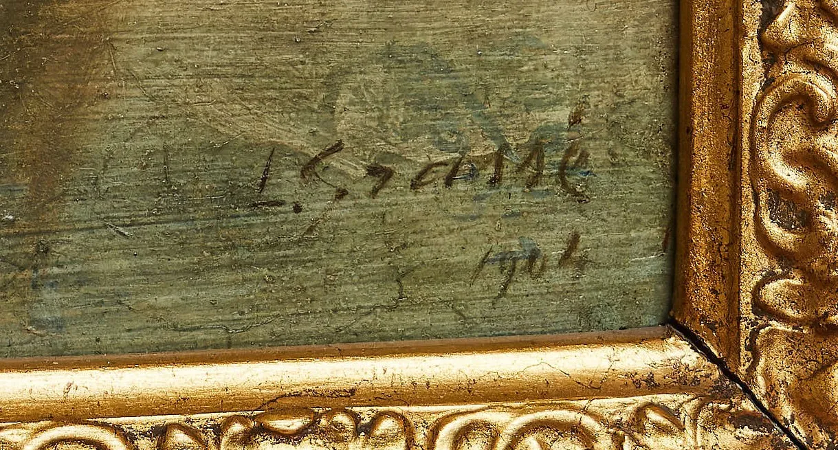 Klidná vodní krajina s plachetnicemi Signováno - 7