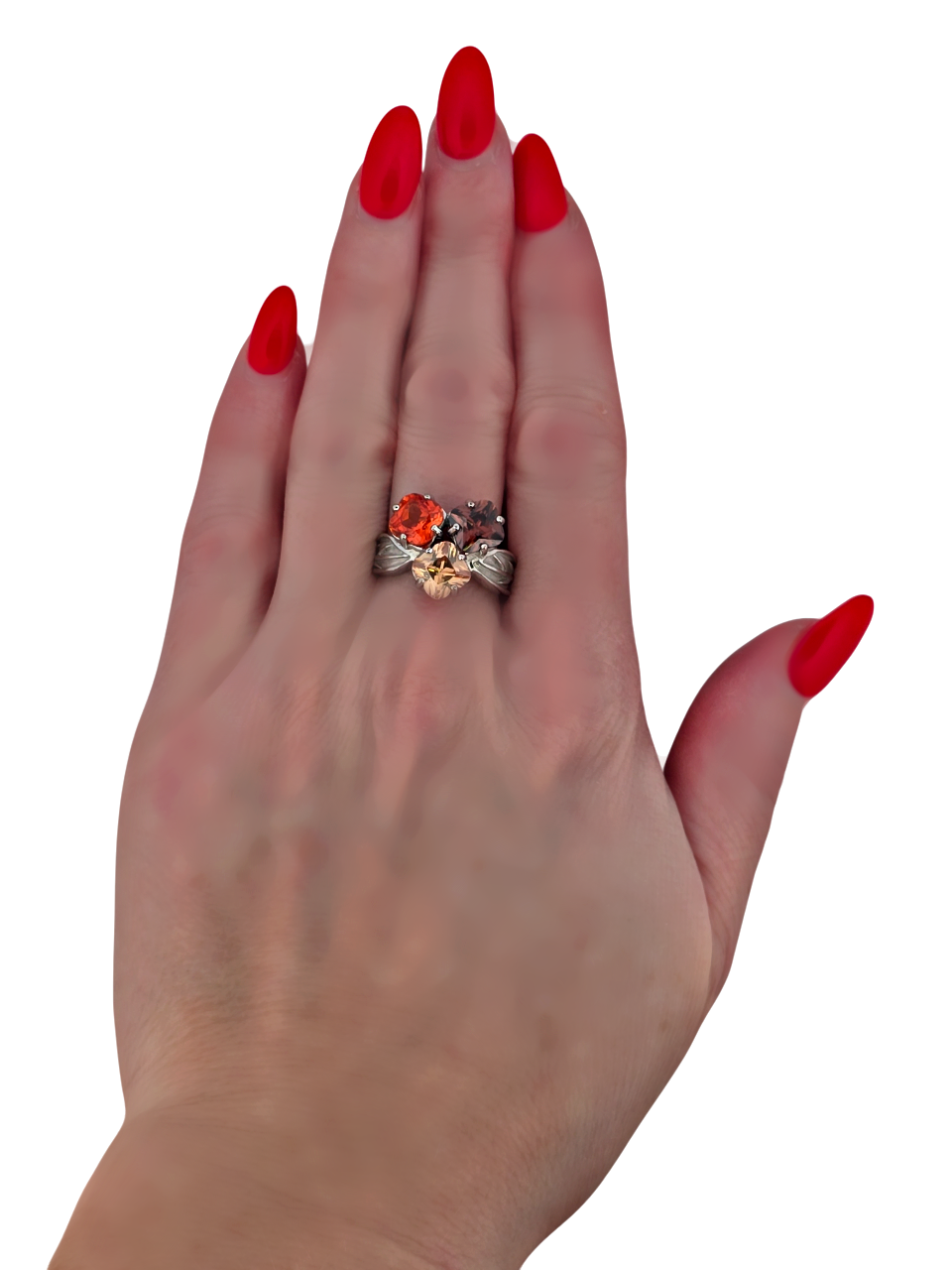 Stříbrný prsten barevný trojlístek - 4