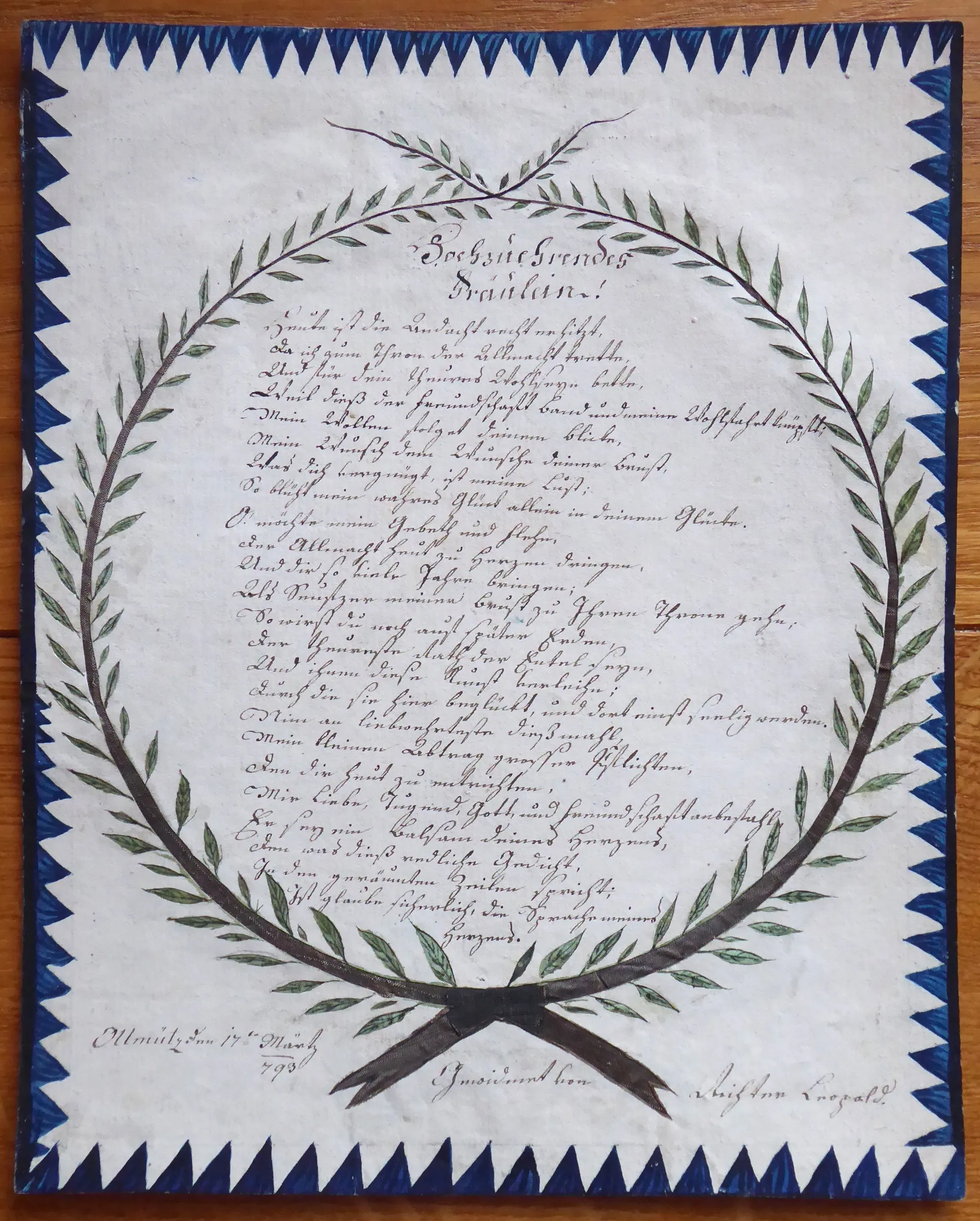 Dopis slečně z roku 1793