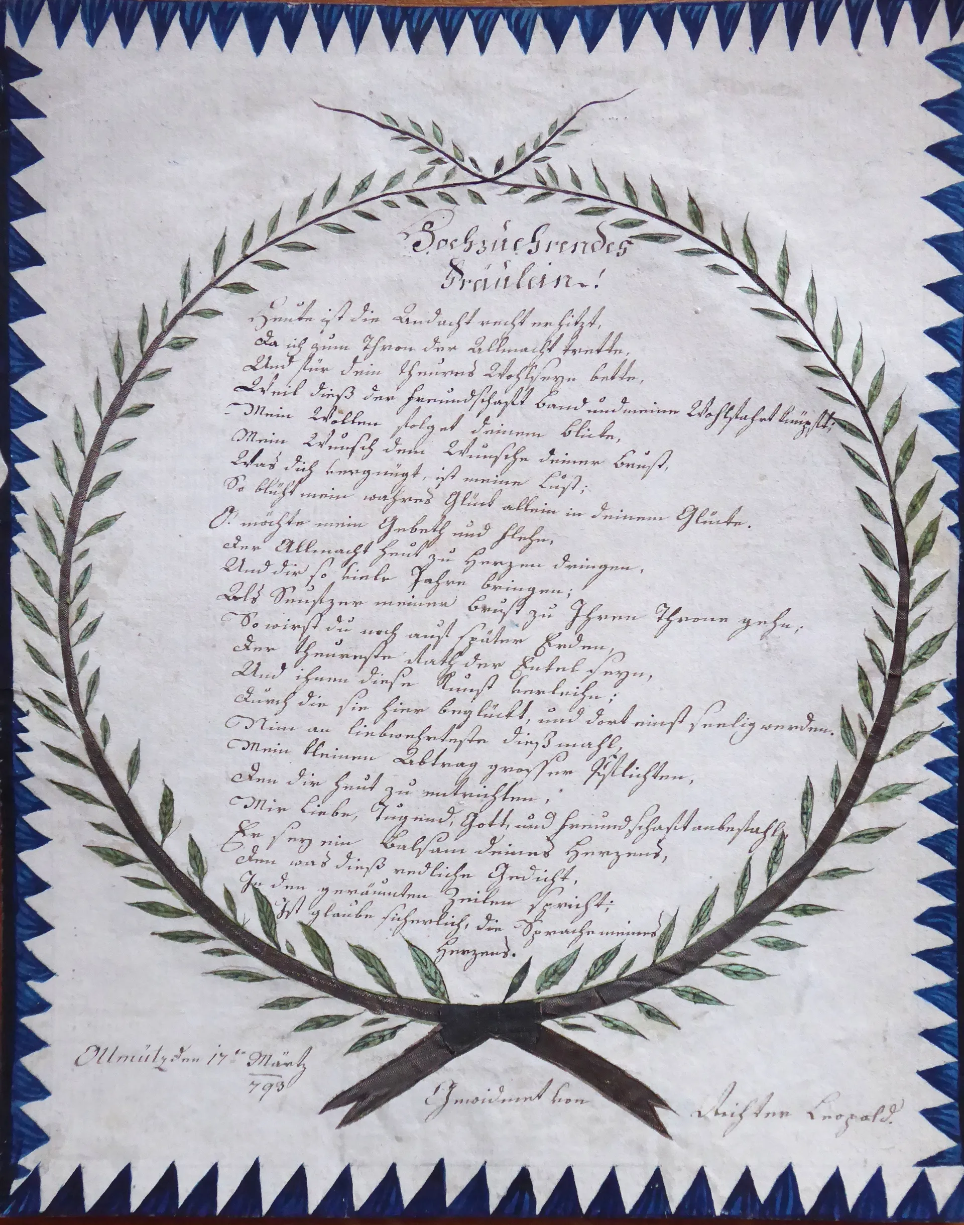 Dopis slečně z roku 1793 - 2