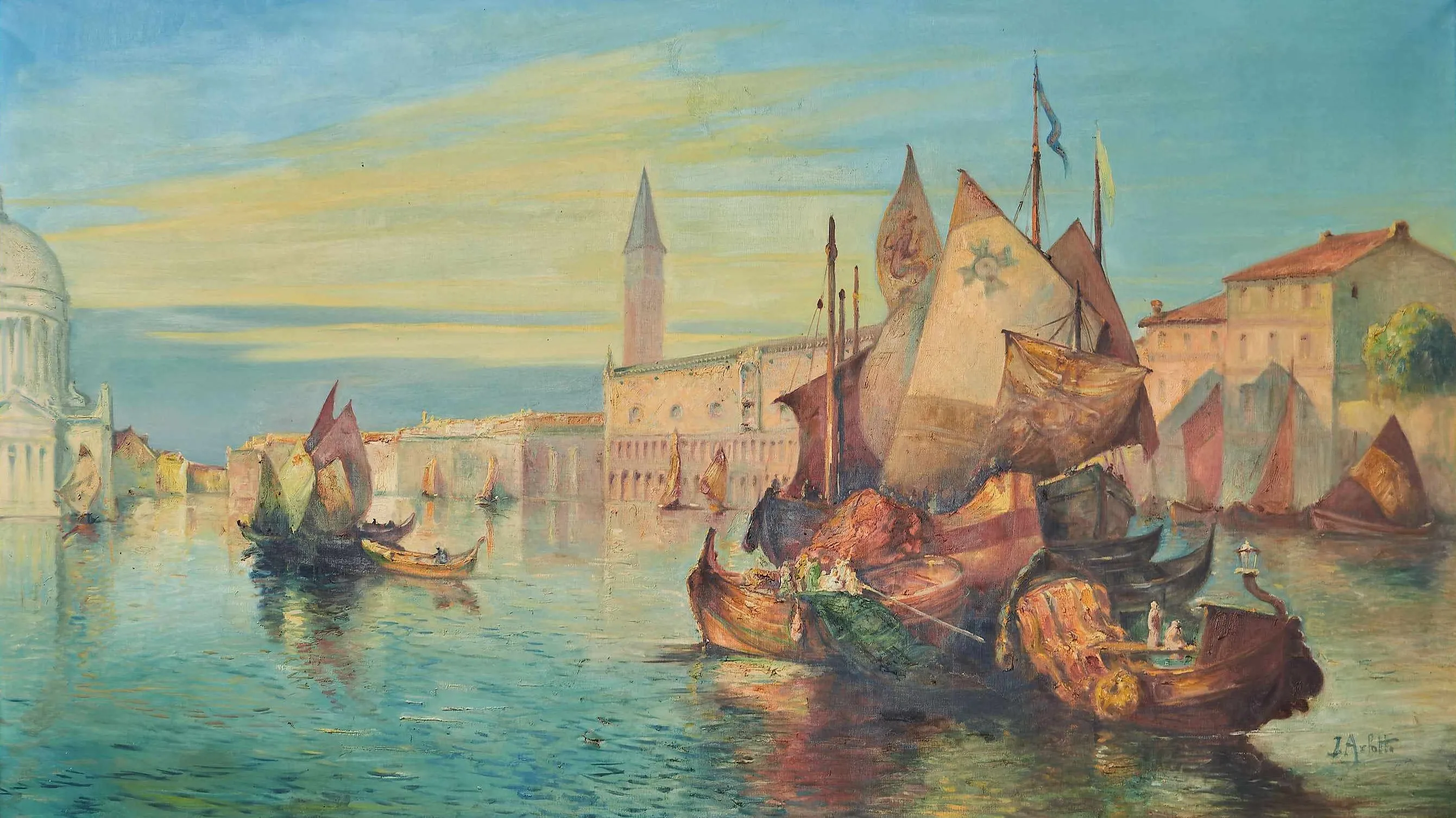 Monumentální olejomalba Benátky – J. Arlotta - 2