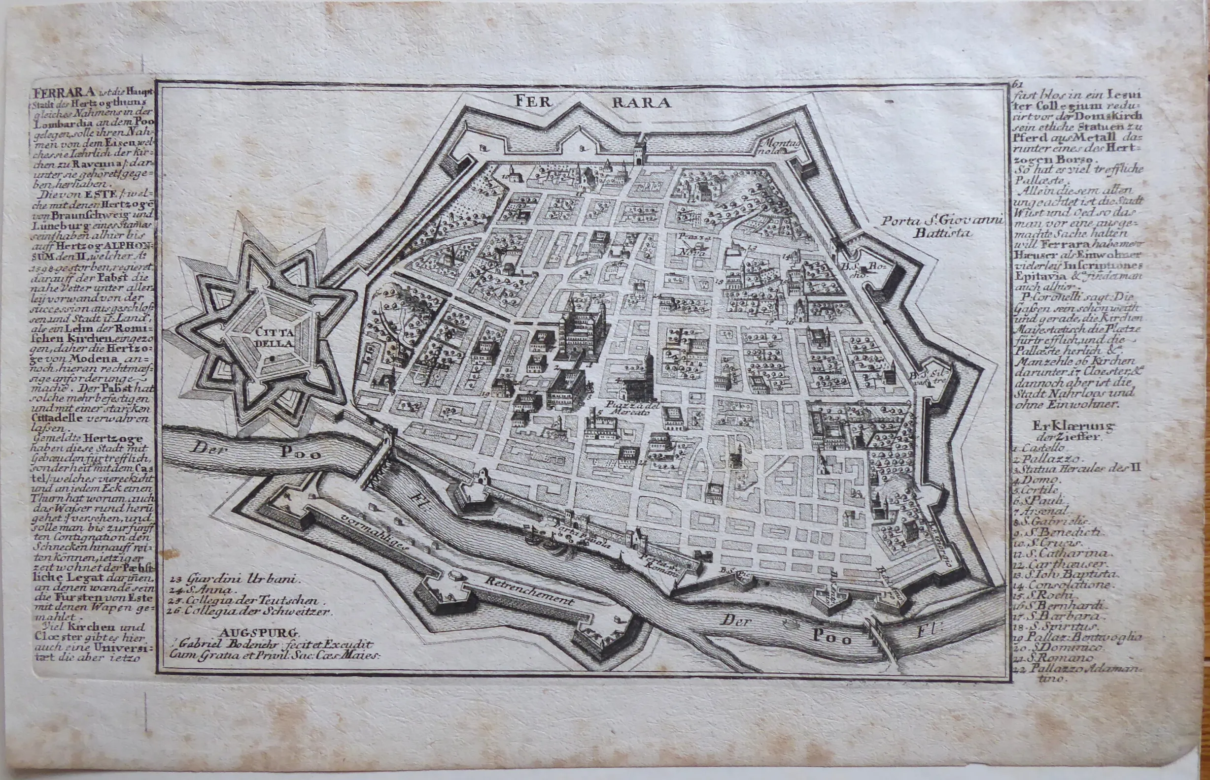 Gabriel Bodenehr – Ferrara, plán města s opevněním - 2