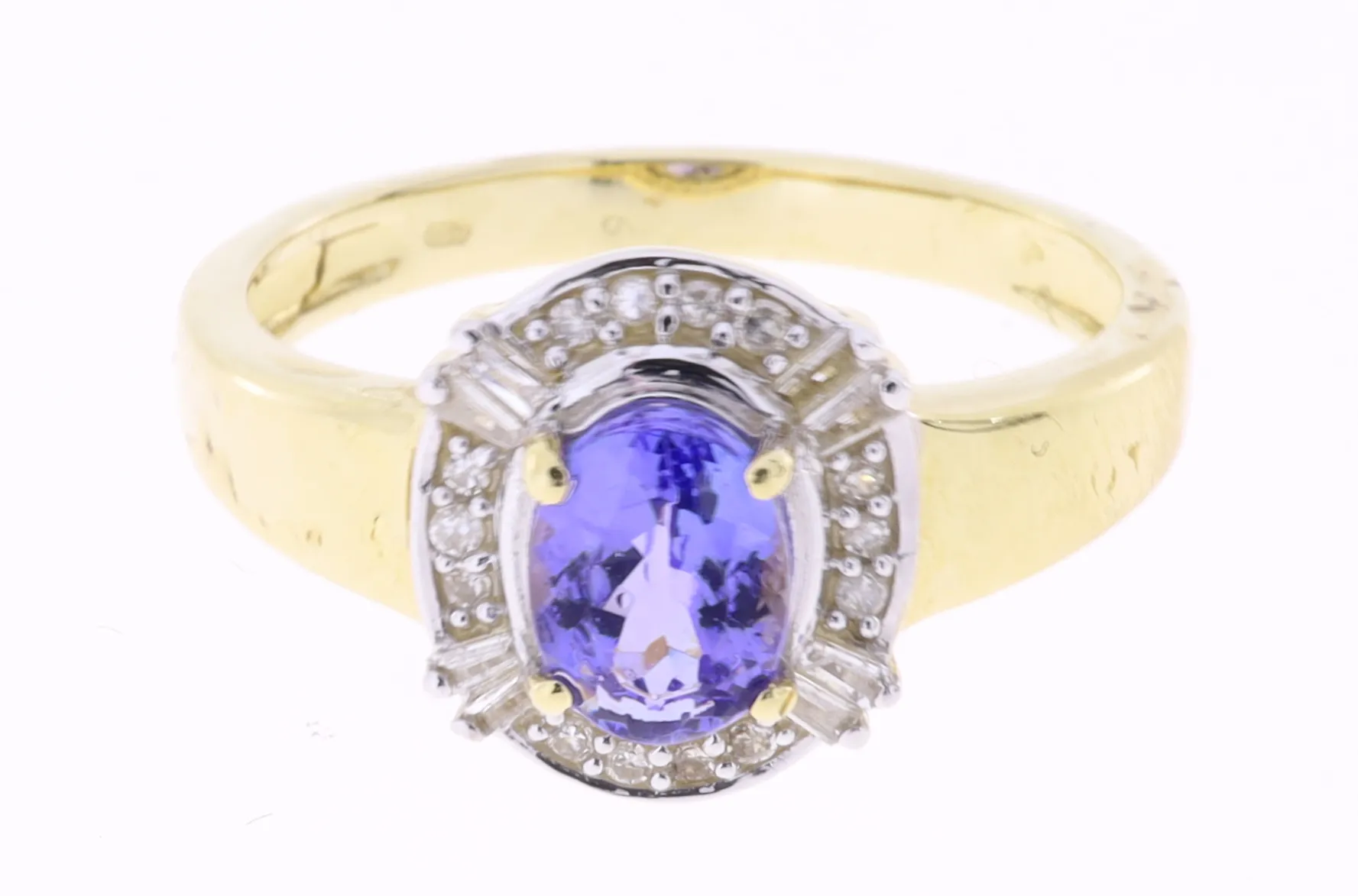 Zlatý prsten s tanzanitem a diamanty v elegantním designu - 2