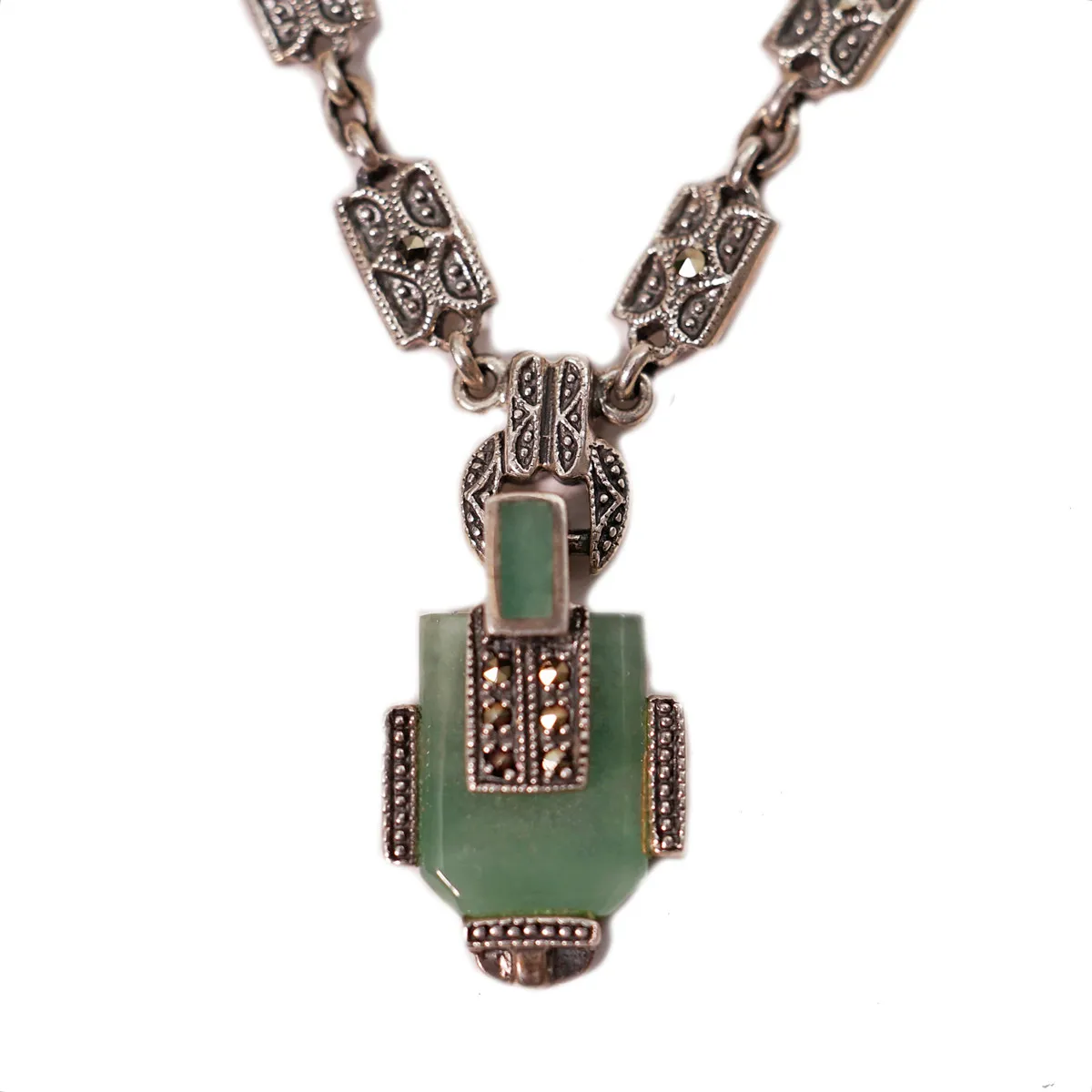Stříbrný náhrdelník s onyxem a markazity Art Deco