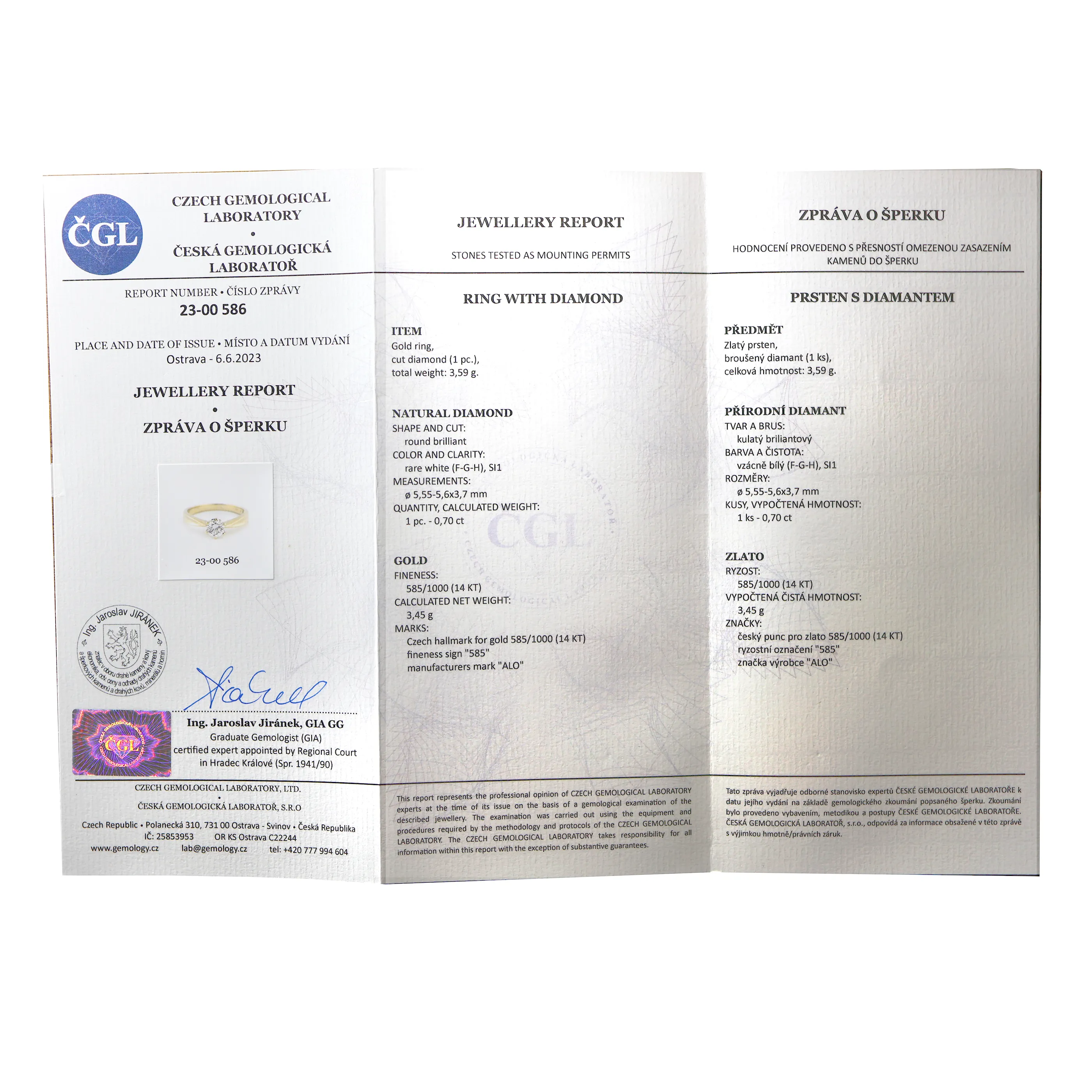 ALO Diamonds Zlatý prsten s briliantem 0,70ct (vzácně bílý) - 4