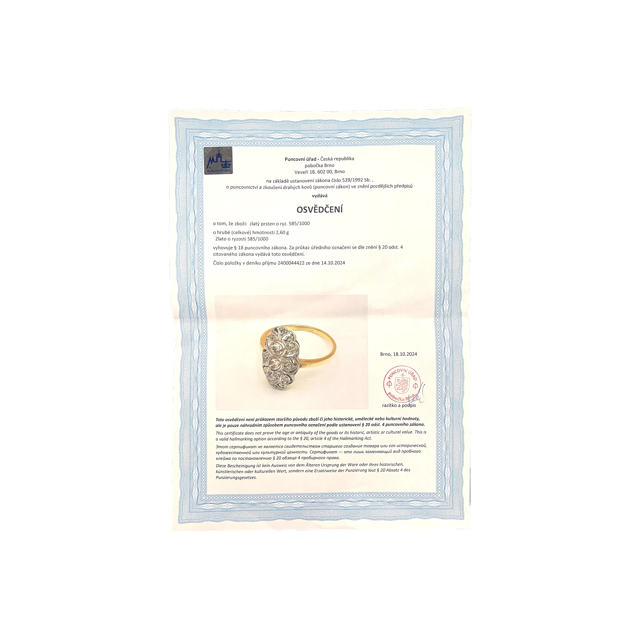 Art deco zlatý prsten s diamanty 0,60ct - 6